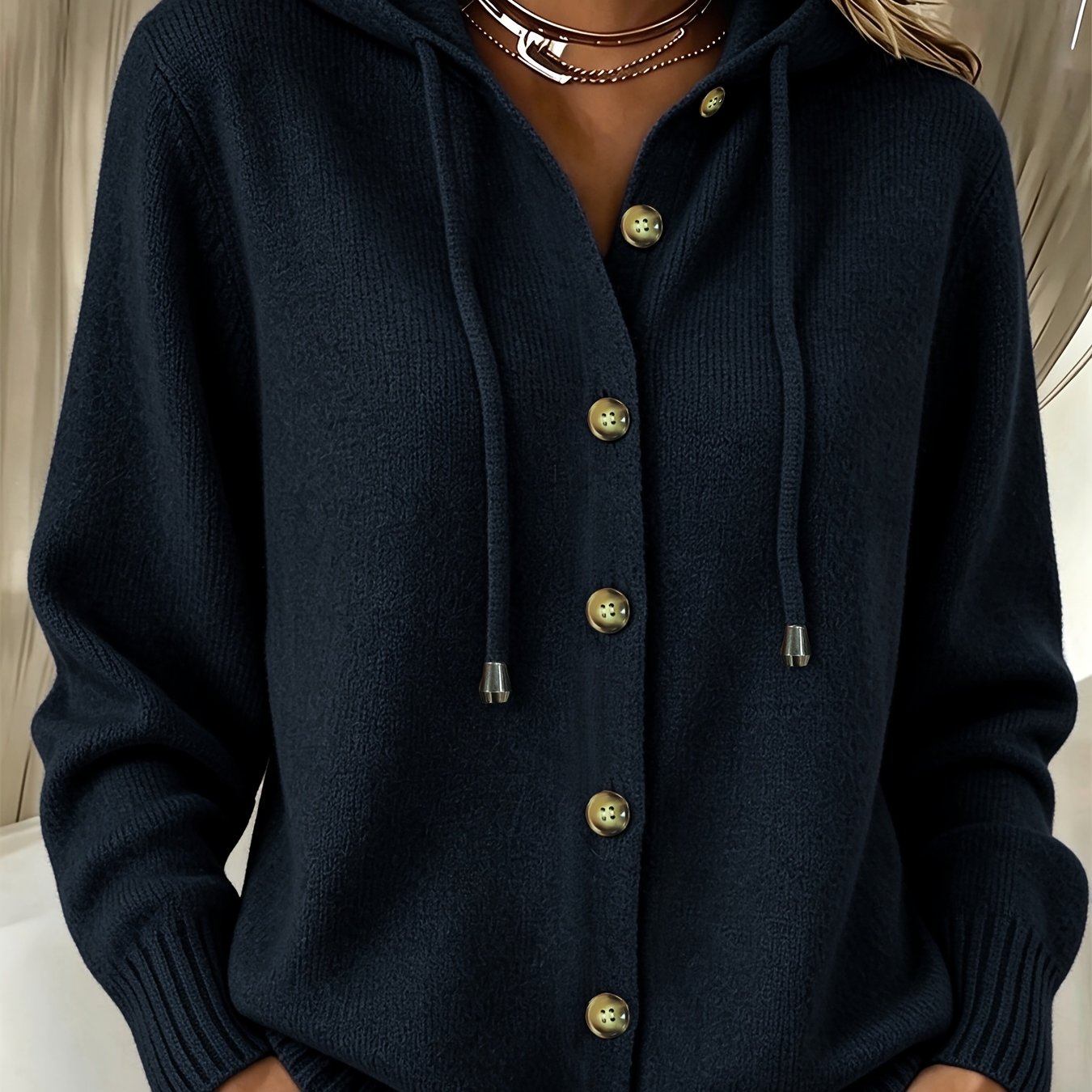 TEMU Women's Autumn/winter New Arrival: Elegant And Fashionable Solid Color Hooded Cardigan, Loose-fit Long-sleeve Hooded Open Front Cardigan,