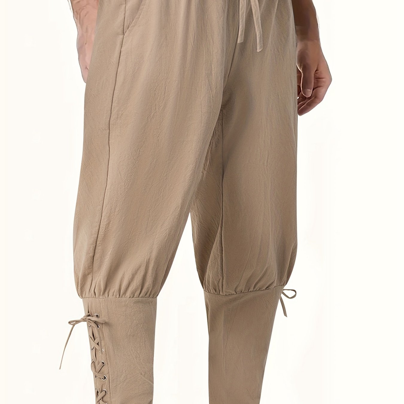 TEMU 1 Pair Of Men's Renaissance, Viking, Pirate, And -themed Trousers - Lace-up Halloween Pants | High-end Woven Linen Medieval Waistcoat And