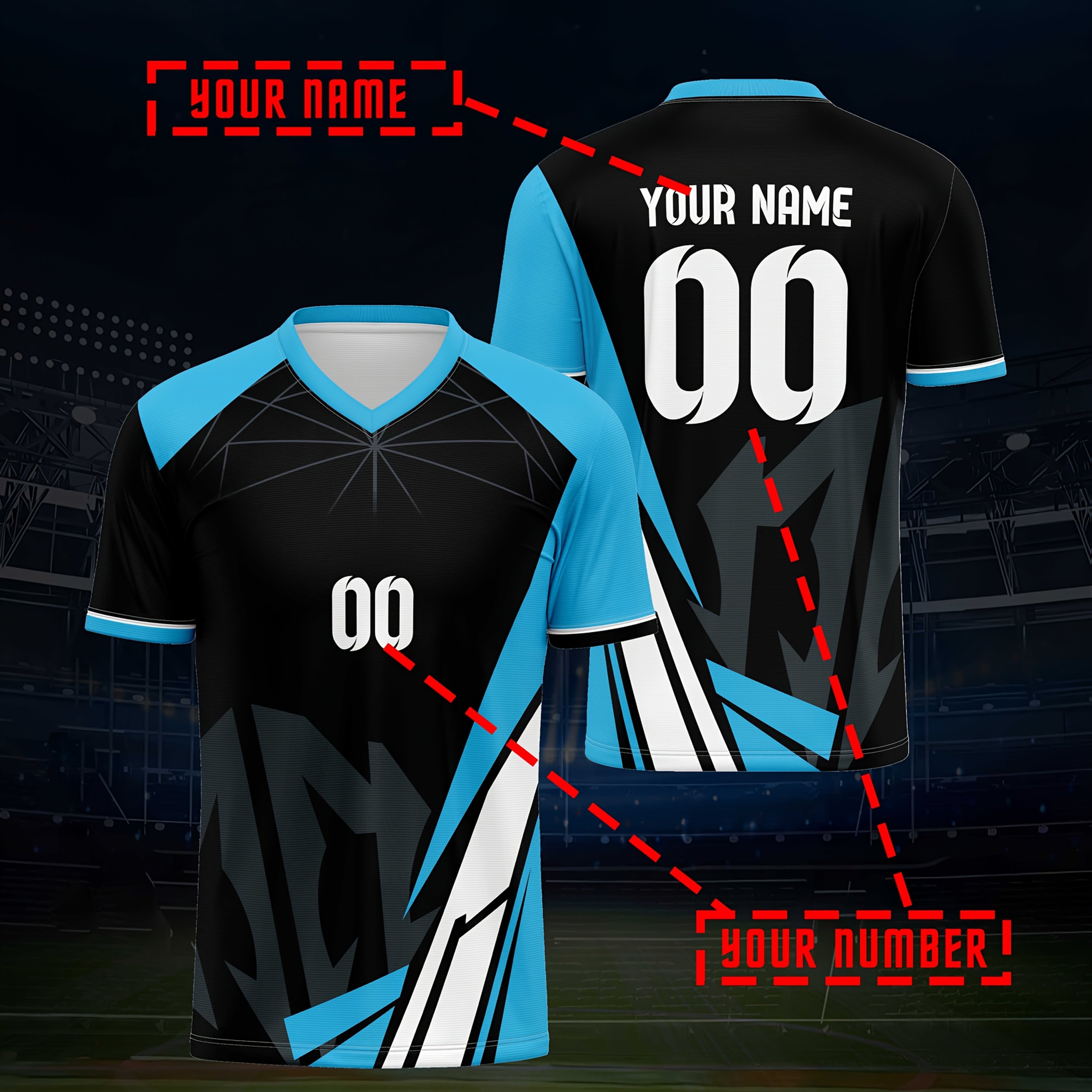 TEMU Customizable Soccer Jersey With Name And Number, Polyester V-neck Sports Shirt, Breathable, Stretch Fabric, Print, With For Casual, Training,