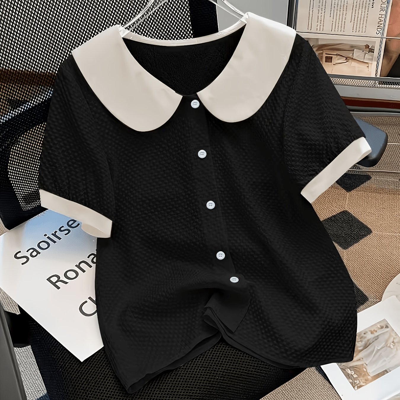 TEMU 【大きいサイズ】ターゲット開発、西洋ファッション 春夏新作 コン ピーターパンカラー 半袖シャツ