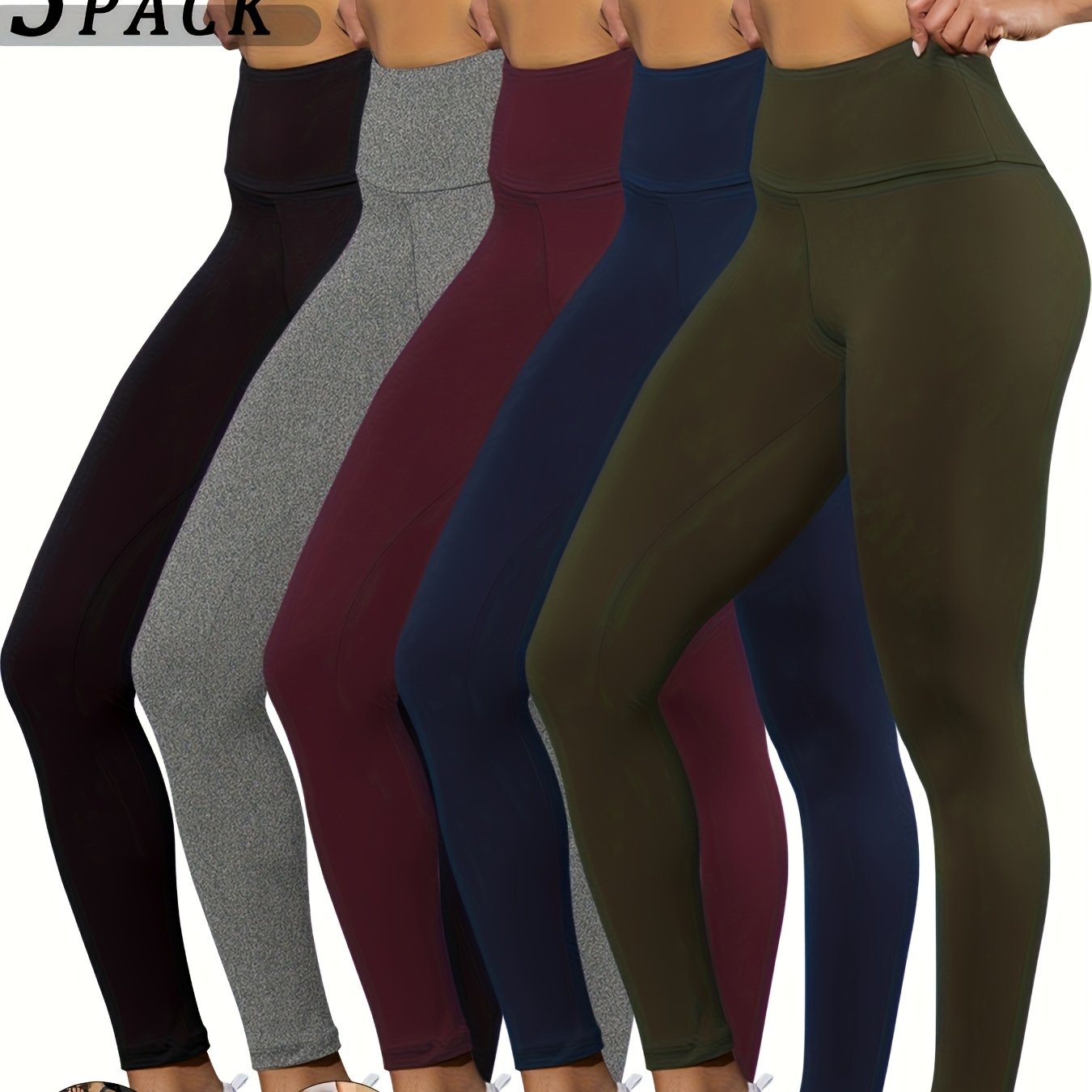 TEMU Size Large 5-pack Super Soft Leggings For Women, High-waisted Tummy Control Non-see-through Workout Yoga Running Pants
