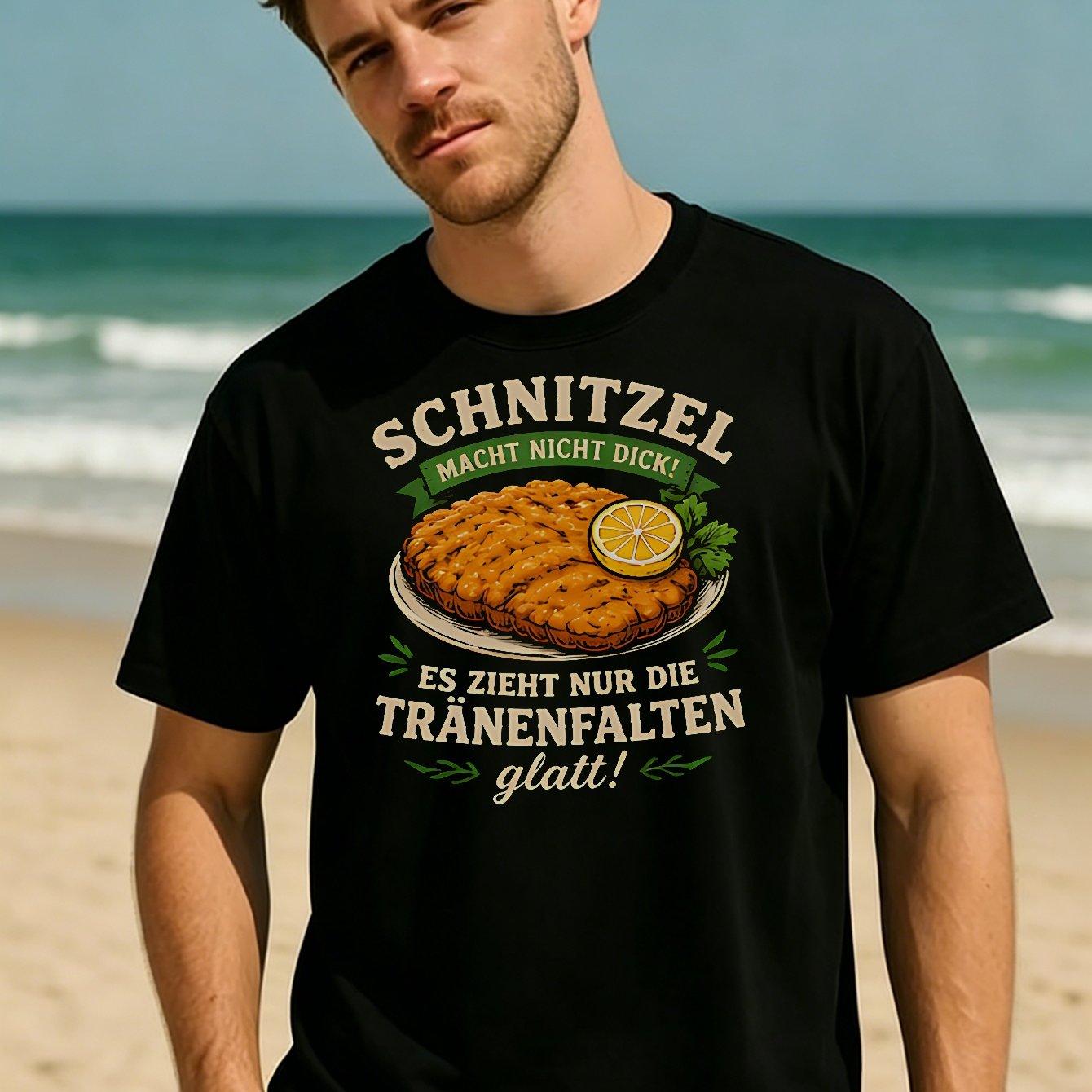 Image of Men' Vintage -themed T-shirt - Golden Plate & Retro Design, Relaxed Crew Neck Short Sleeve Cotton Tee Suitable For Bbq, Music Festivals, Travel, Fishing, Easter Outfits - Machine Washable Wear