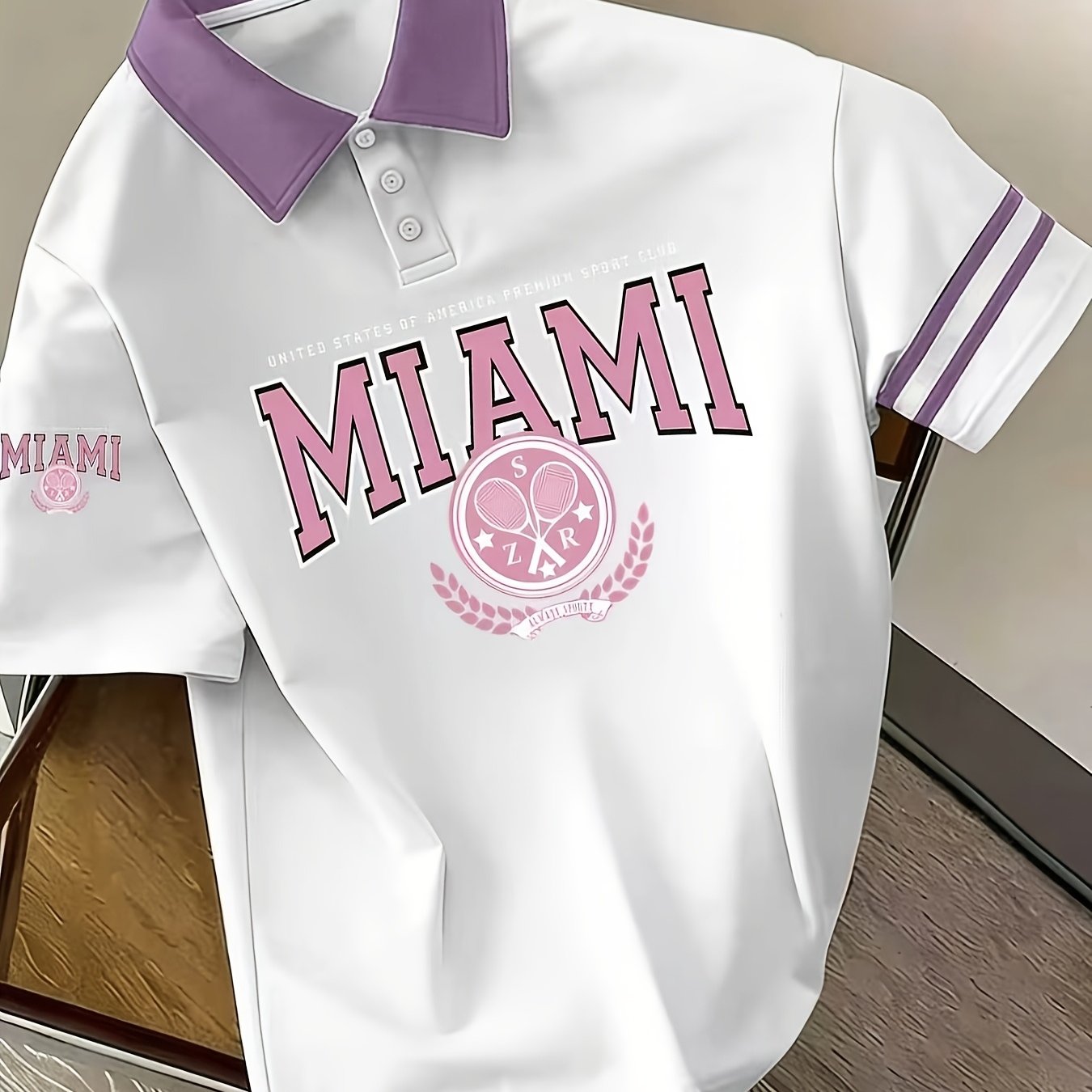 TEMU Printed Design - Not Textured] Bestselling Miami Tennis Academy Style Pattern Men's Shirt, Summer Men's Academic Style Versatile Casual