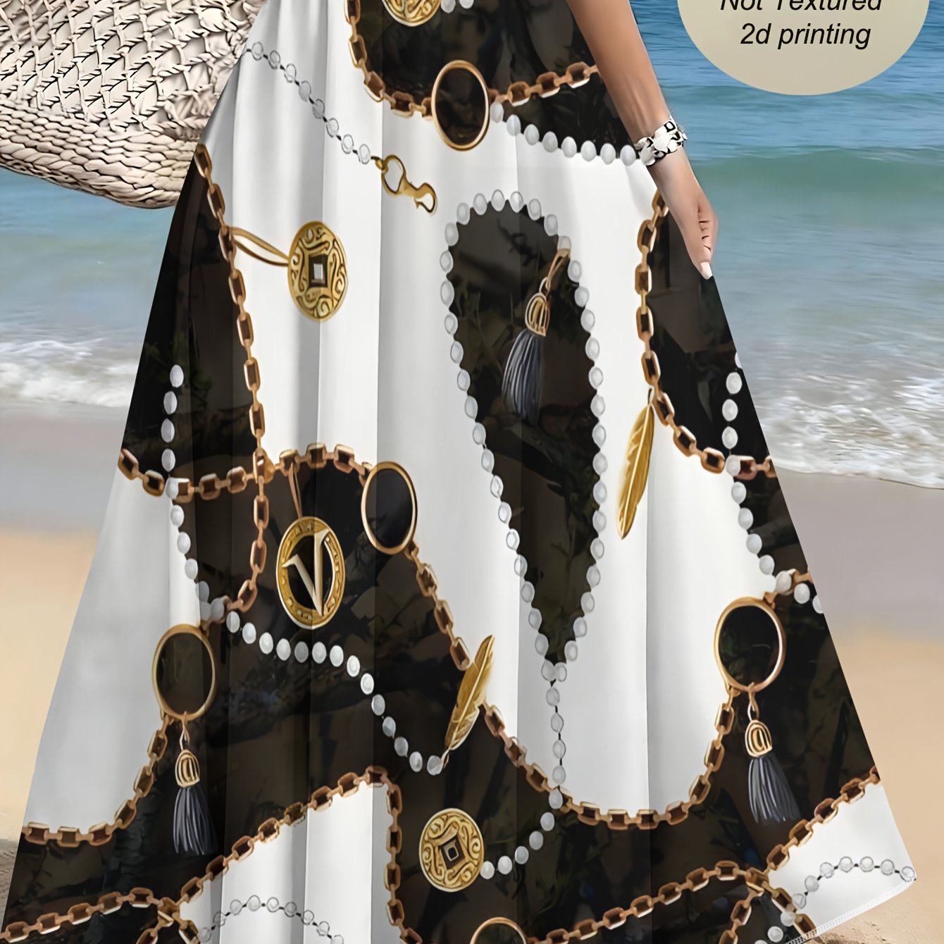 TEMU Black And Pattern Skirt, Summer Casual