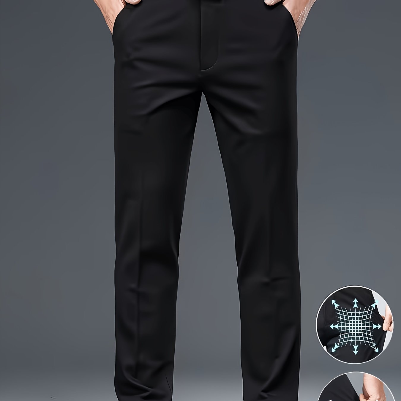 TEMU Old Money Outfits Men's -fit Dress Trousers, Professional Office Wear, Elastic Office Pants With Button Closure, Multi-functional Wrinkle-free,