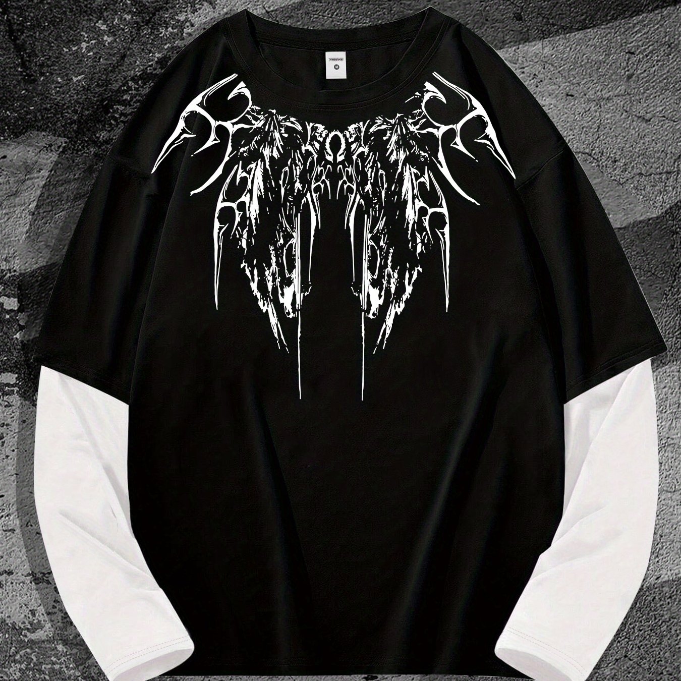 TEMU Y2k Hip-hop Dark Long-sleeve T-shirt, A Trendy For Everyday Wear, Perfect For Street Fashion Enthusiasts