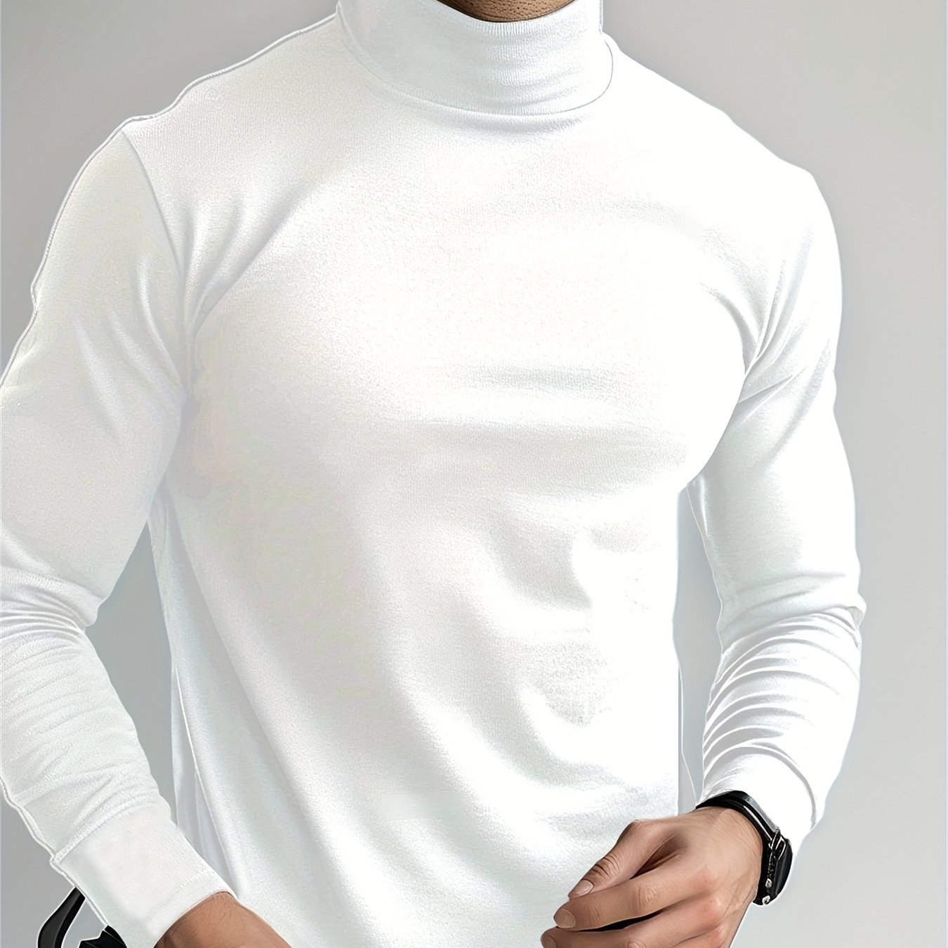 TEMU Men' Long Sleeve Turtleneck T-shirt, Casual Crew Neck, Blend With Stretch, Regular Fit, For /fall