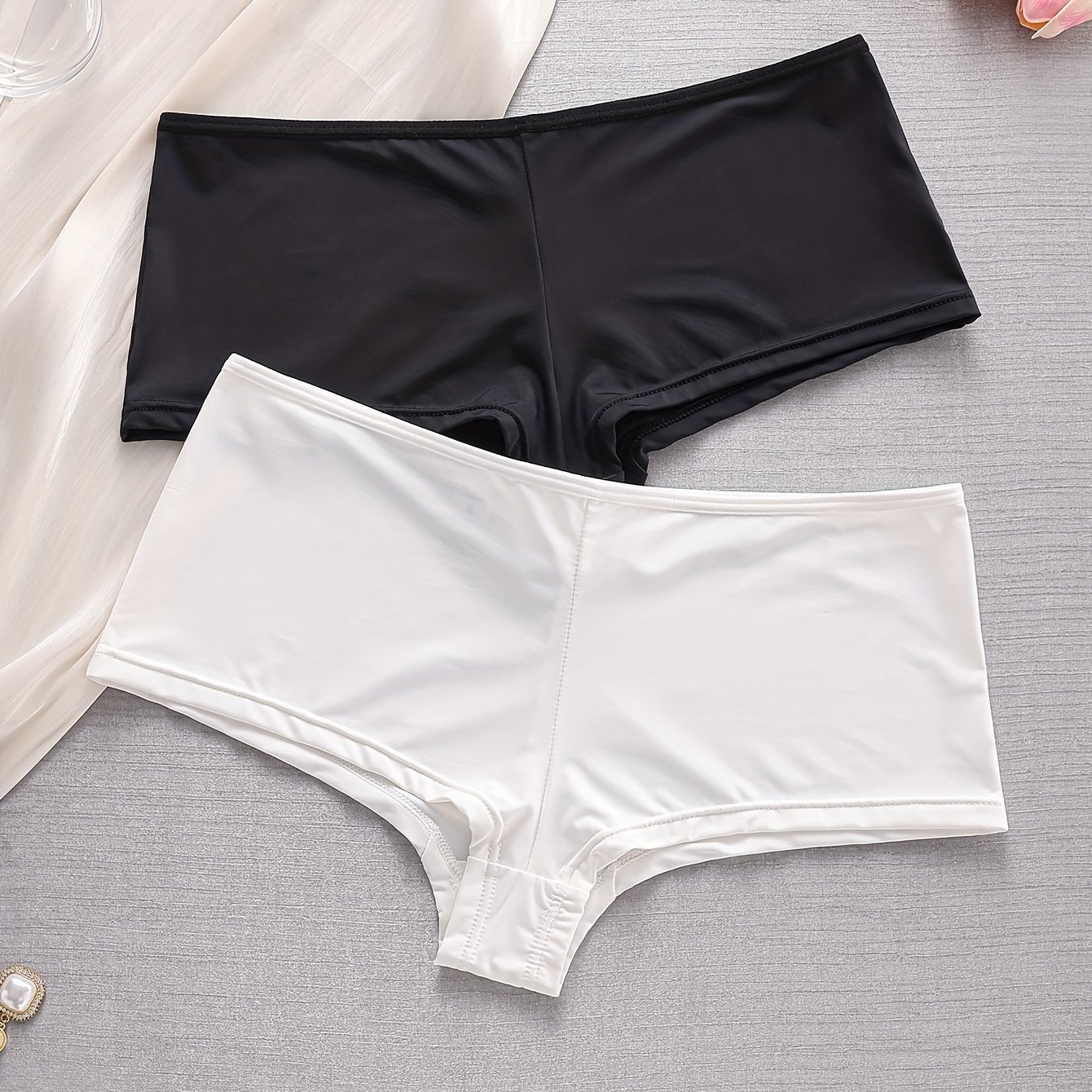 TEMU 2pcs Pack Women's Boxer Briefs - Mid- Underwear, Breathable Non-sheer Full Coverage Panties Suitable For Casual Attire, Hand Washable Minimalist