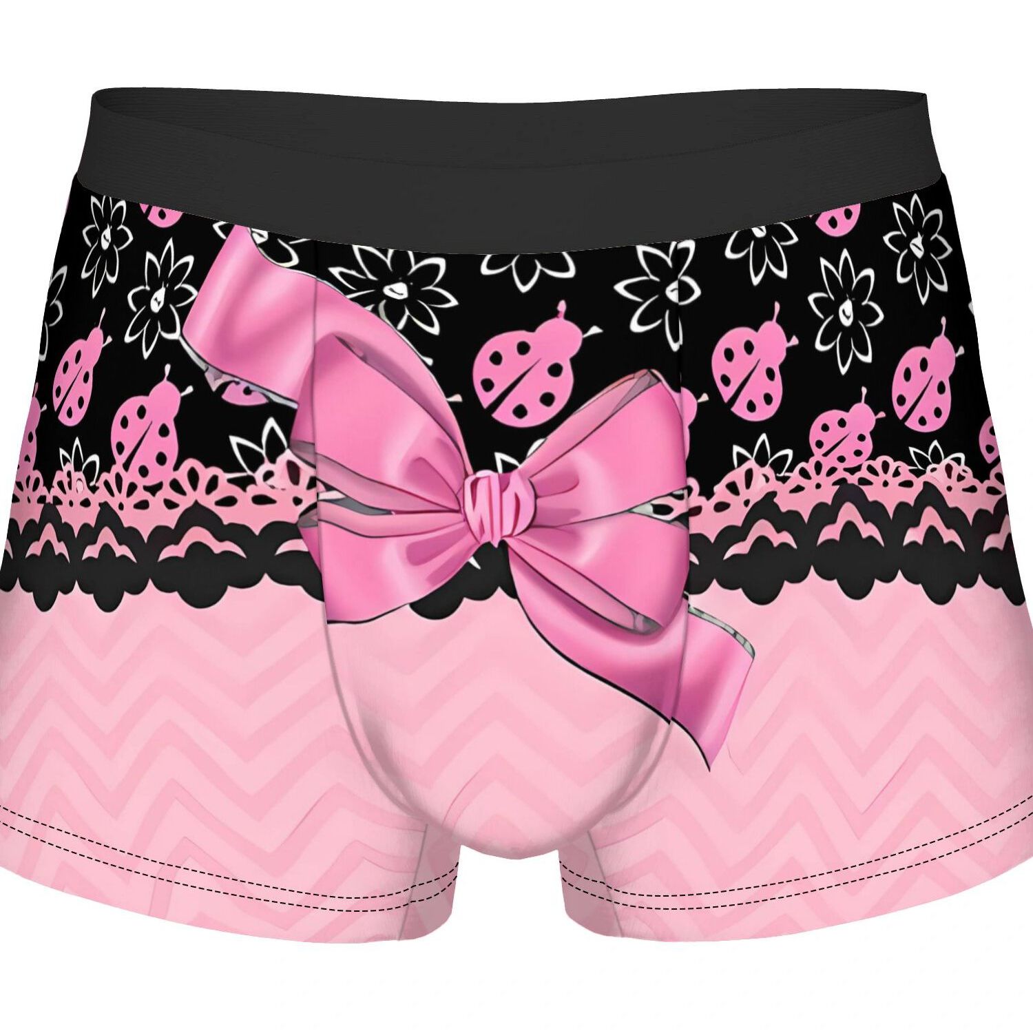 TEMU Special Bow Pattern Black Border Underwear Polyester Underpants2d Print Design