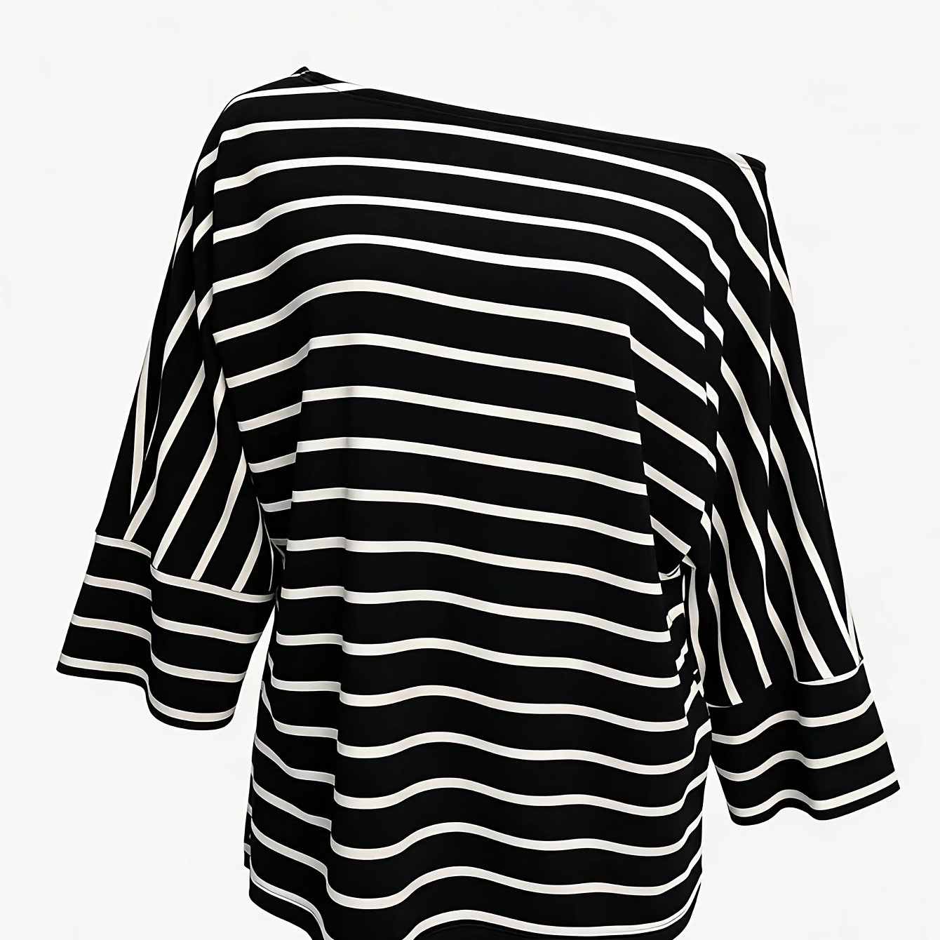 TEMU Western Style Black And White Off-shoulder Top, Lazy Drop Shoulder Three-quarter Sleeve Off-shoulder Loose Casual Shirt