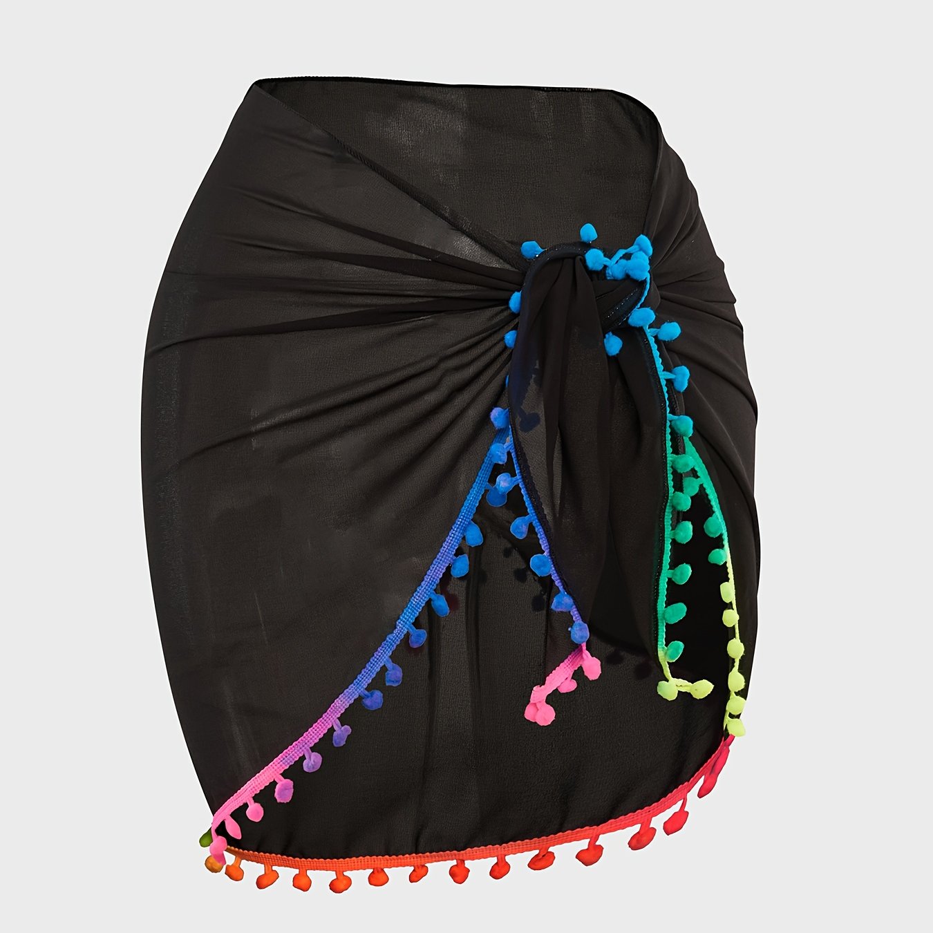 E-shop Damens Strandwickelrock - Einteiliger Badeanzug-Überwurf mit Verlauf-Pom-Pom-Saum, Schnelltrocknendes Schwimmkleid für Poolside, Urlaub,