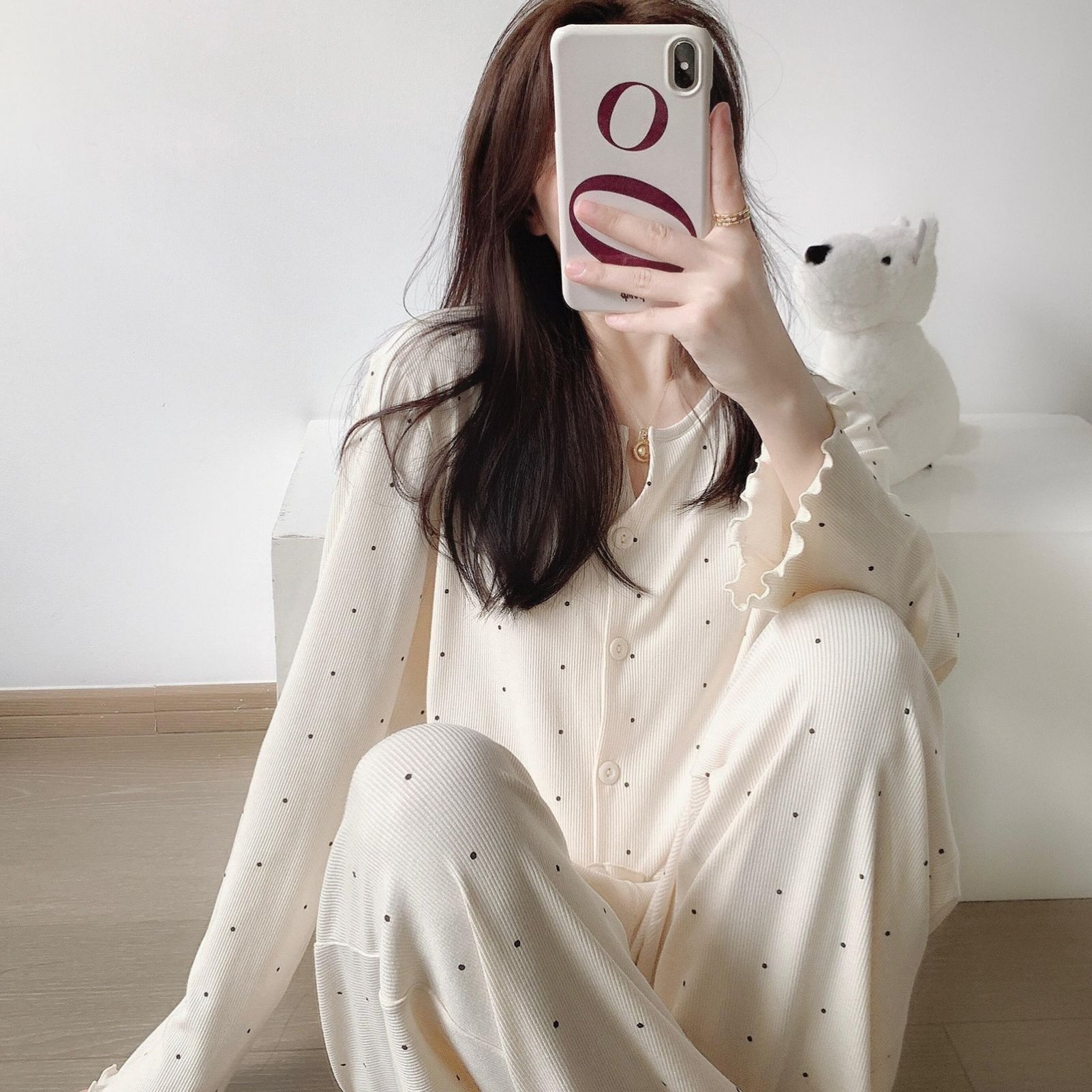 TEMU 【高級感＆ス】のパジャマセット | 長ズボン 長袖 ホームウェア カーディガンセット レタストリム、クルーネック、ハーフプラケット - ソフト、快適、ルーズな大人用