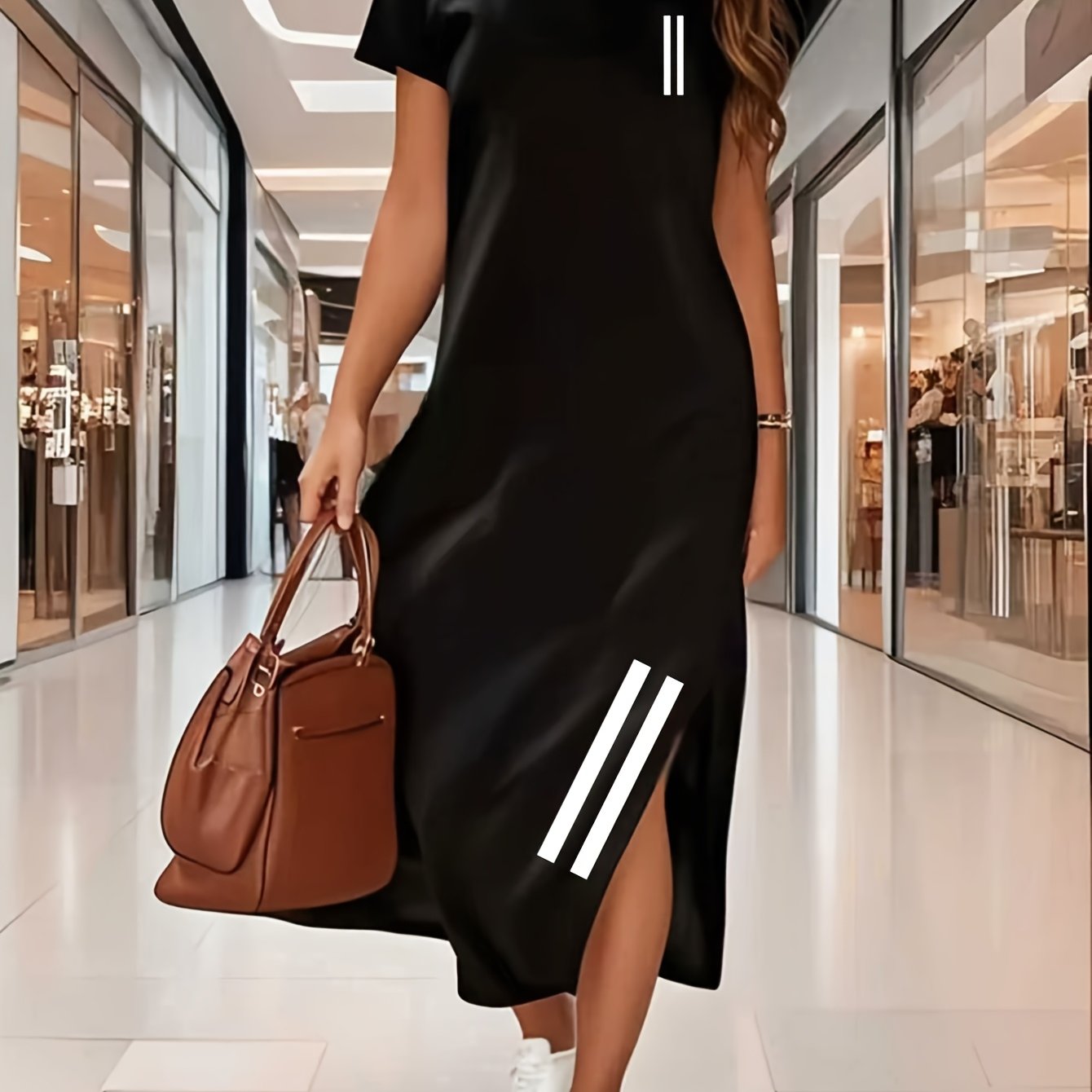 E-shop Die neue Damen-Kollektion für Frühling und Sommer präsentiert ein stylisches, figurbetontes Kurzarmkleid mit Schlitz, für Freizeitkleidung.