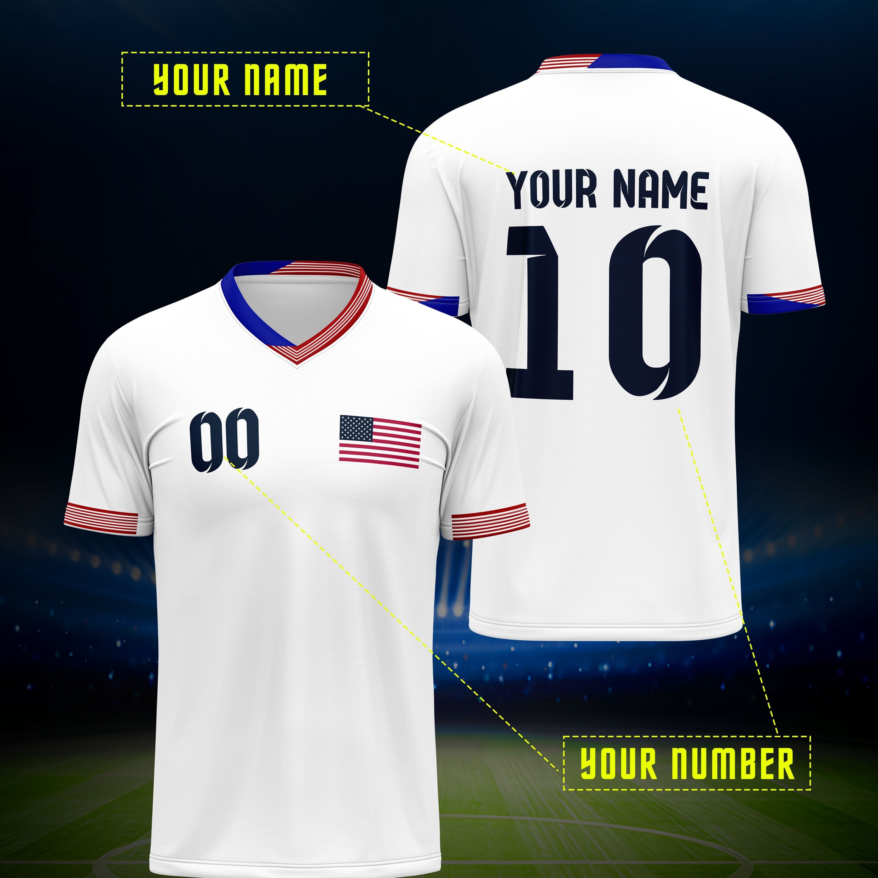 TEMU Customized Name And Number, Men's Comfy V-neck Soccer Jersey, Comfy Top For Training And Competition