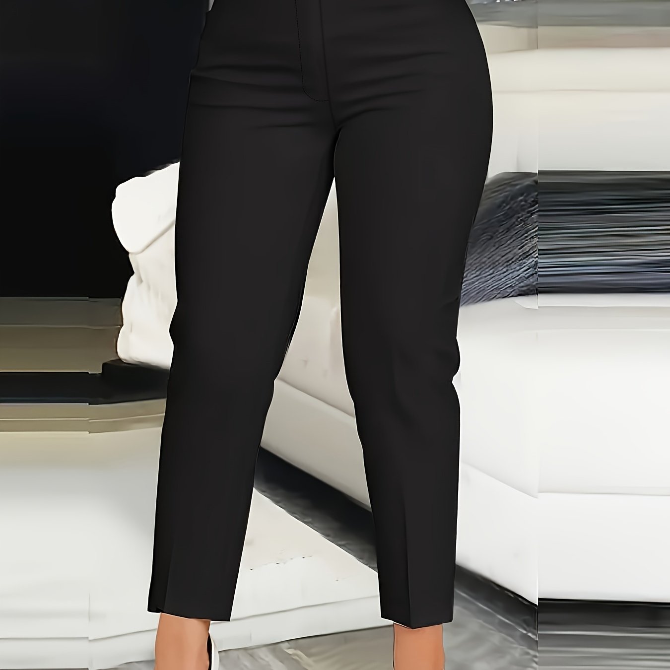 E-shop Neue modische Hosen mit Kreuzknopfdruck und einfarbigem Design, vielseitig, Slim Fit und Damenhosen