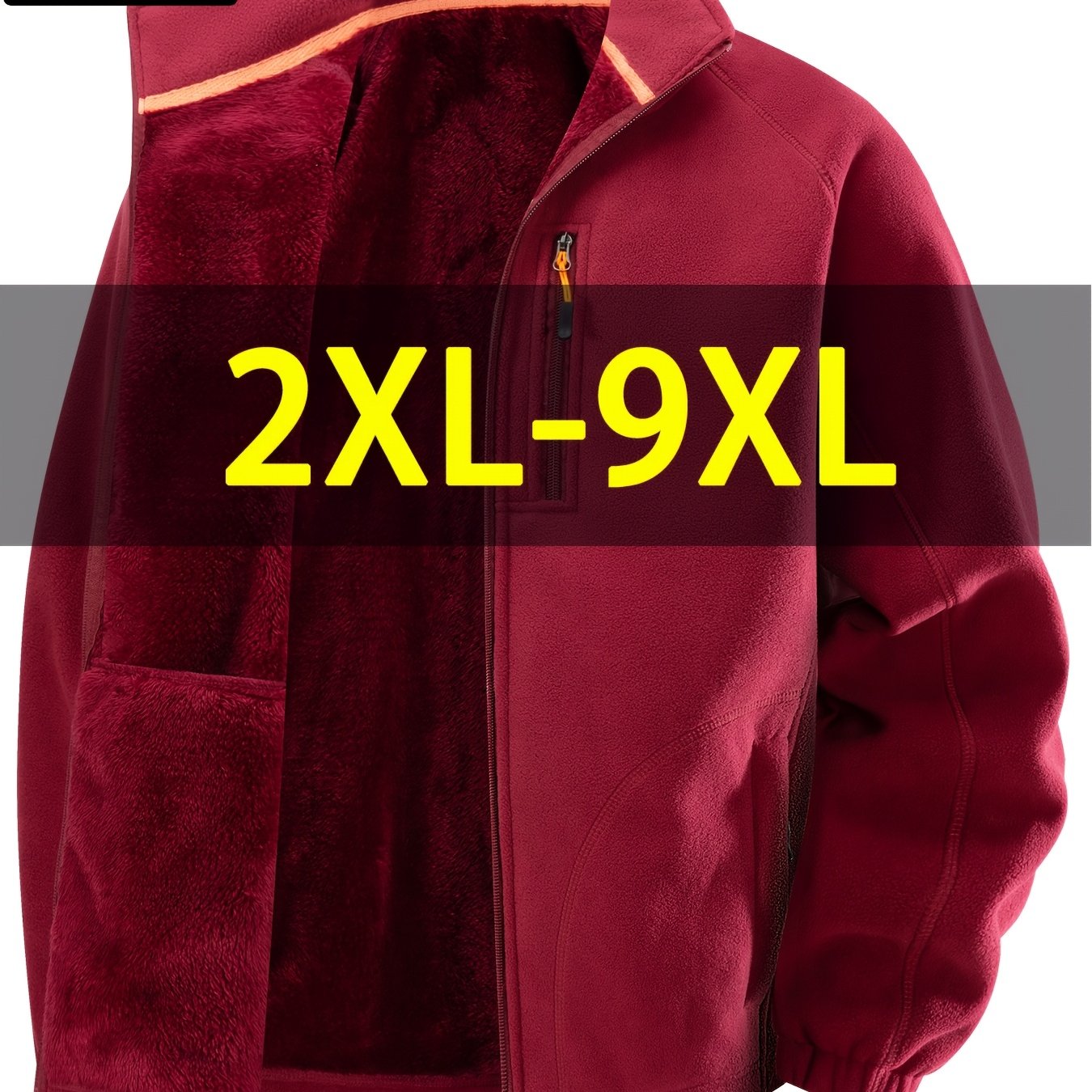 TEMU Men's Plus Size Collar Fleece-lined Jacket, Autumn Winter Warm And Comfortable, 2xl-9xl Sizes , Suitable For Individuals, Textured Plush Fabric