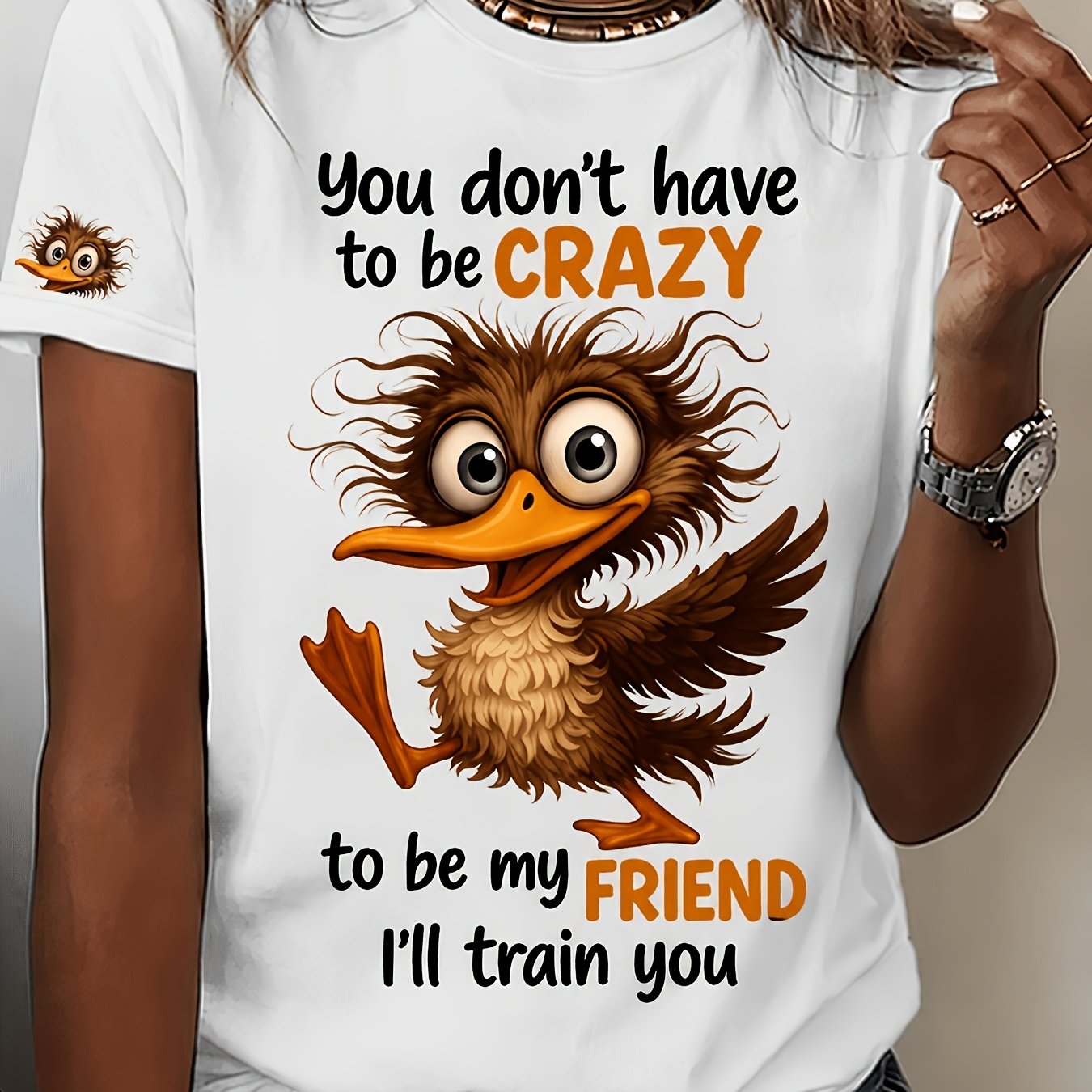 TEMU Women's Summer Casual Crewneck Short Sleeve T-shirt, Funny Cartoon And Letter Graphic Print Loose For Daily Wear Streetwear