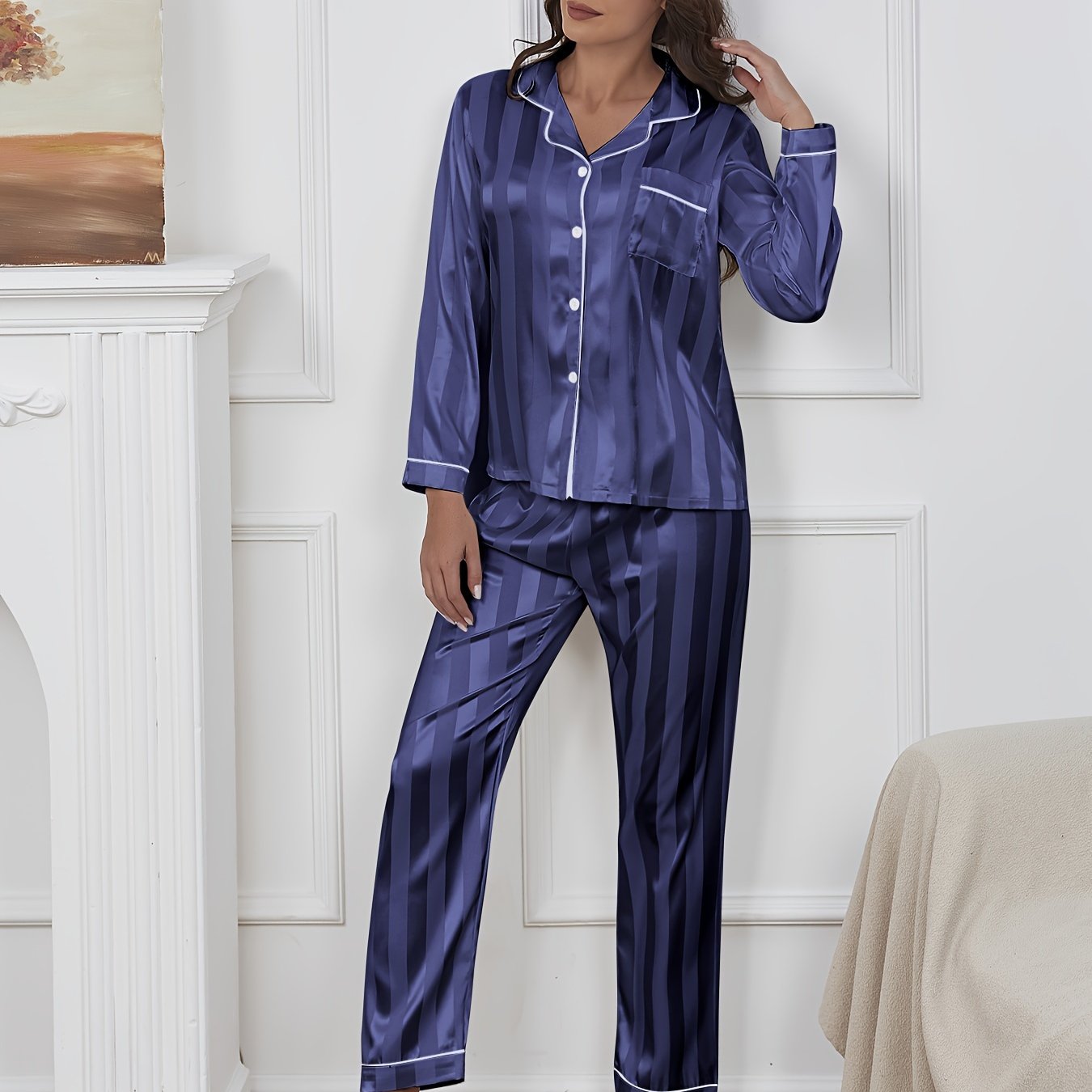 Only - Vestito lungo in maglia con scollo a V a righe color crema e