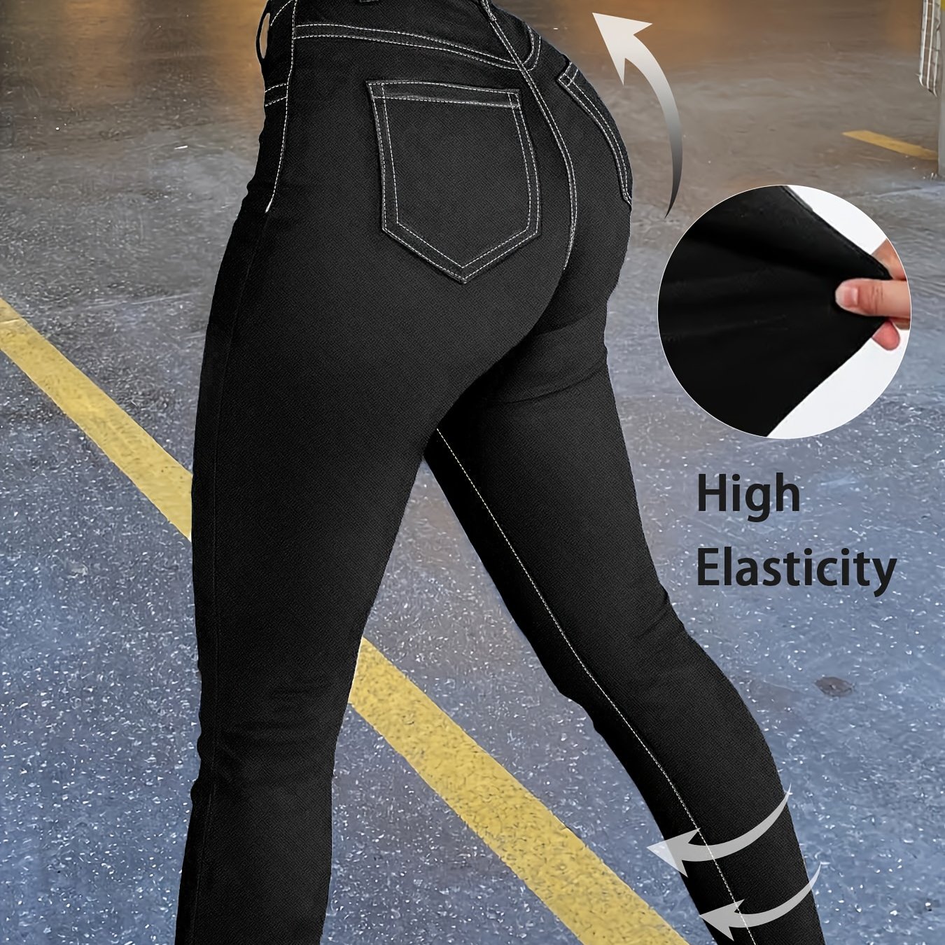 Image of High-stretch Solid Color Skinny Jeans With Slim Fit And Slant Pockets, Versatile Women's Skinny Jeans