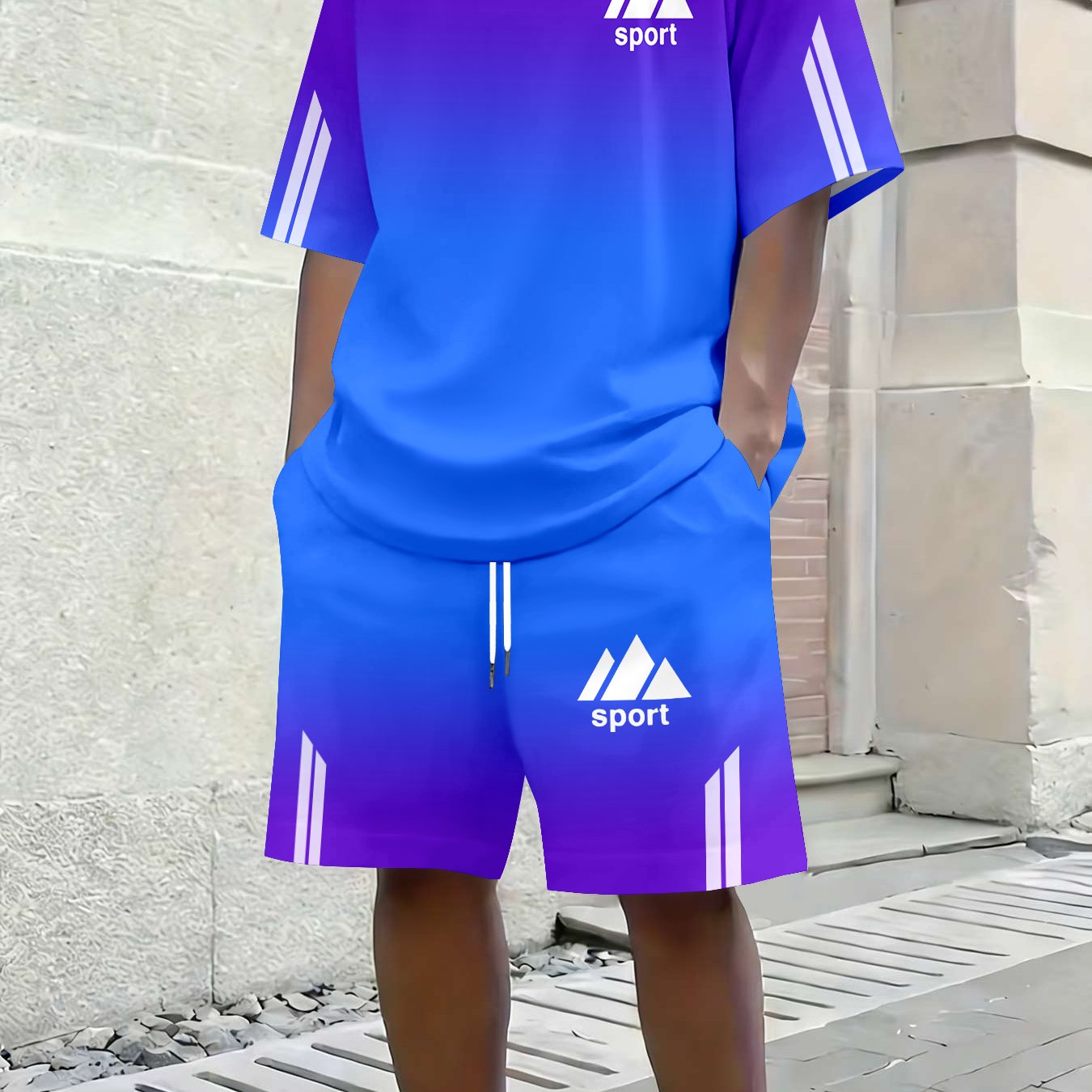 TEMU Men's Summer Gradient Homeswear Set, Trendy Brand Mountain Print Short Sleeve Shirt And Shorts, Casual Hmewear 2pcs Set