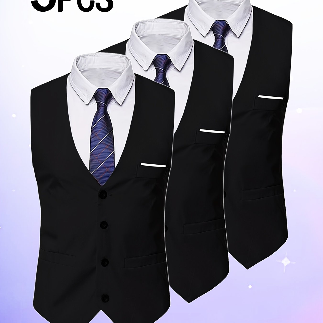 TEMU 3pcs Men' Color V-neck Suit Vest, Single Breasted Slim Fit, Suitable For , Suitable For Business Attire And Daily Casual Wear