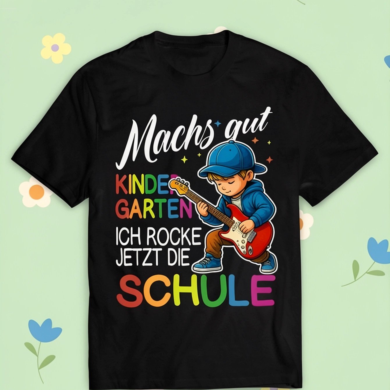 Image of First Day Of School T-shirt With German Text ' Jetzt Die Schule' Comfortable Casual Crew Neck Tee For Boys And Girls T Shirt, 200g