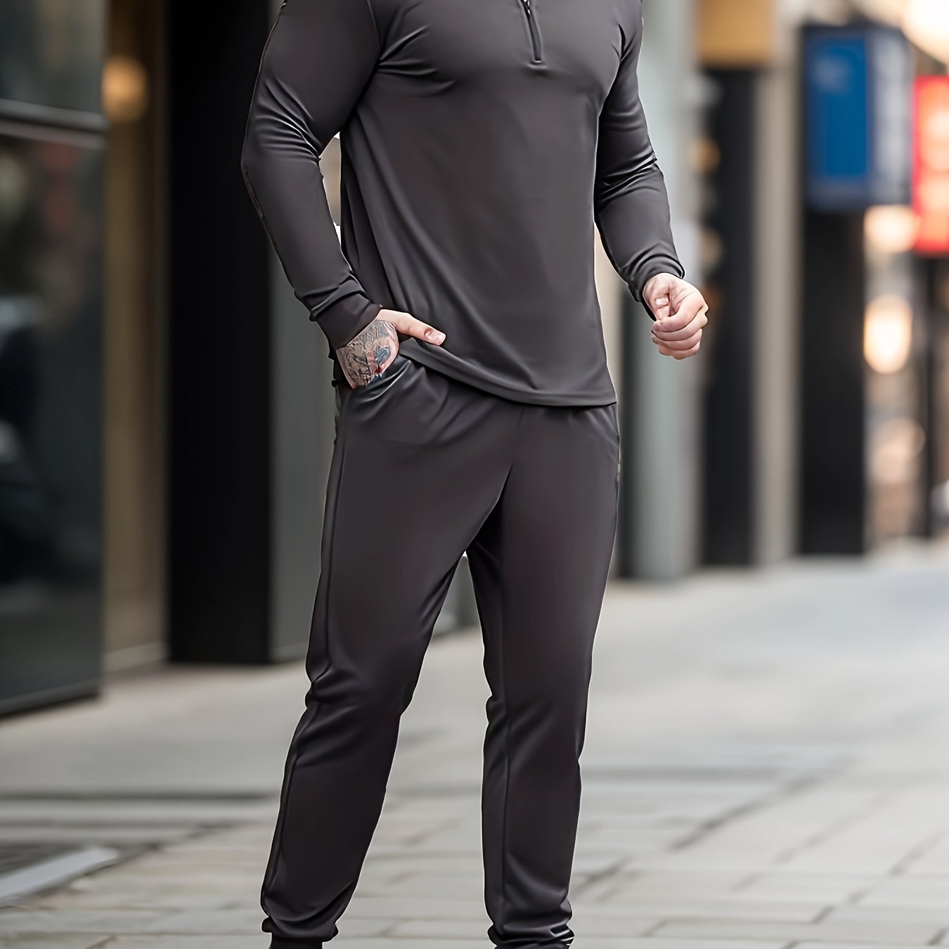 Plus Size Men's Solid Color Long Sleeve Top Sweatpants Set V - Temu