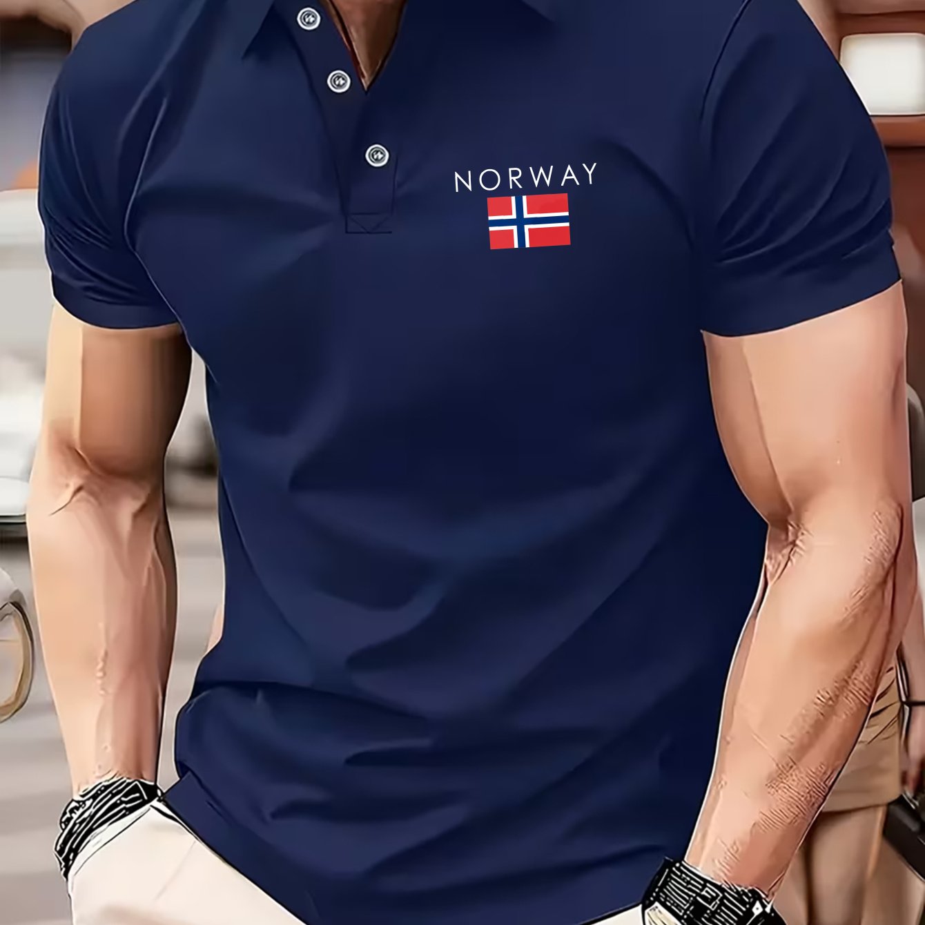 TEMU A Norway Flag Themed Blend Shirt Men's High Quality Summer Outdoor Leisure Gift For