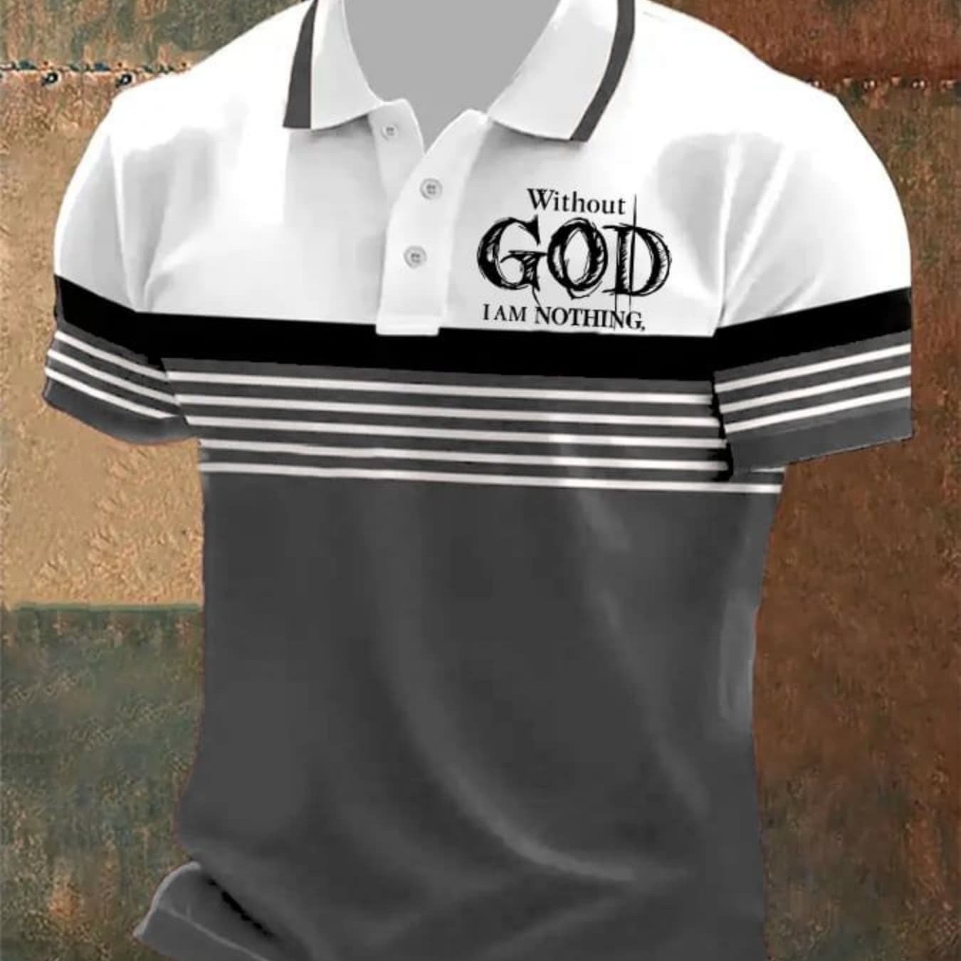 TEMU Men's " " Faith Shirt - Short-sleeve Color-block Collar Suitable For Easter, Casual & Commuter Wear, Machine Washable Religious Top With , - For