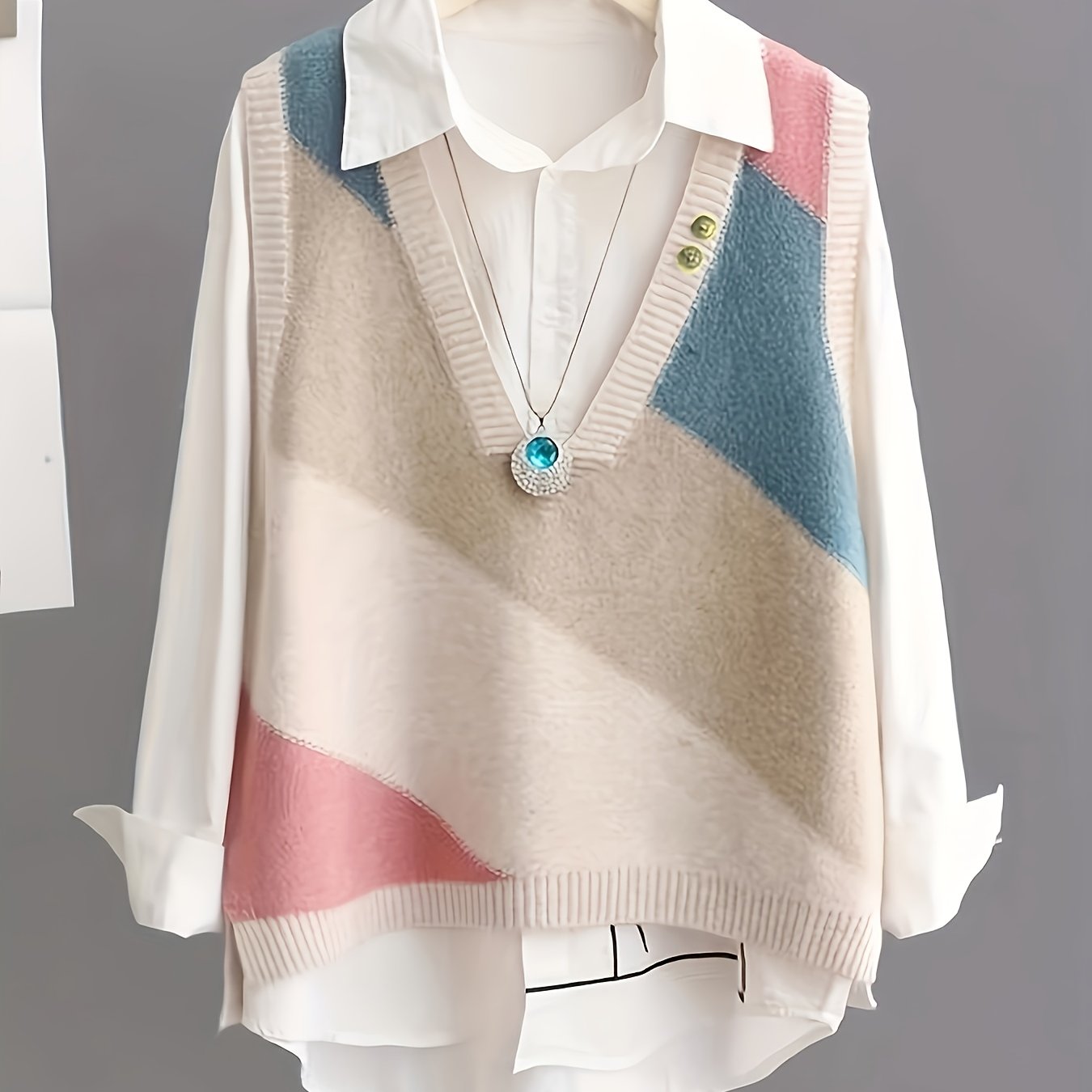 E-shop Modische, lässige Color-Block-Weste | V-Ausschnitt Patchwork-Weste für den ganzjährigen Urlaubsstil