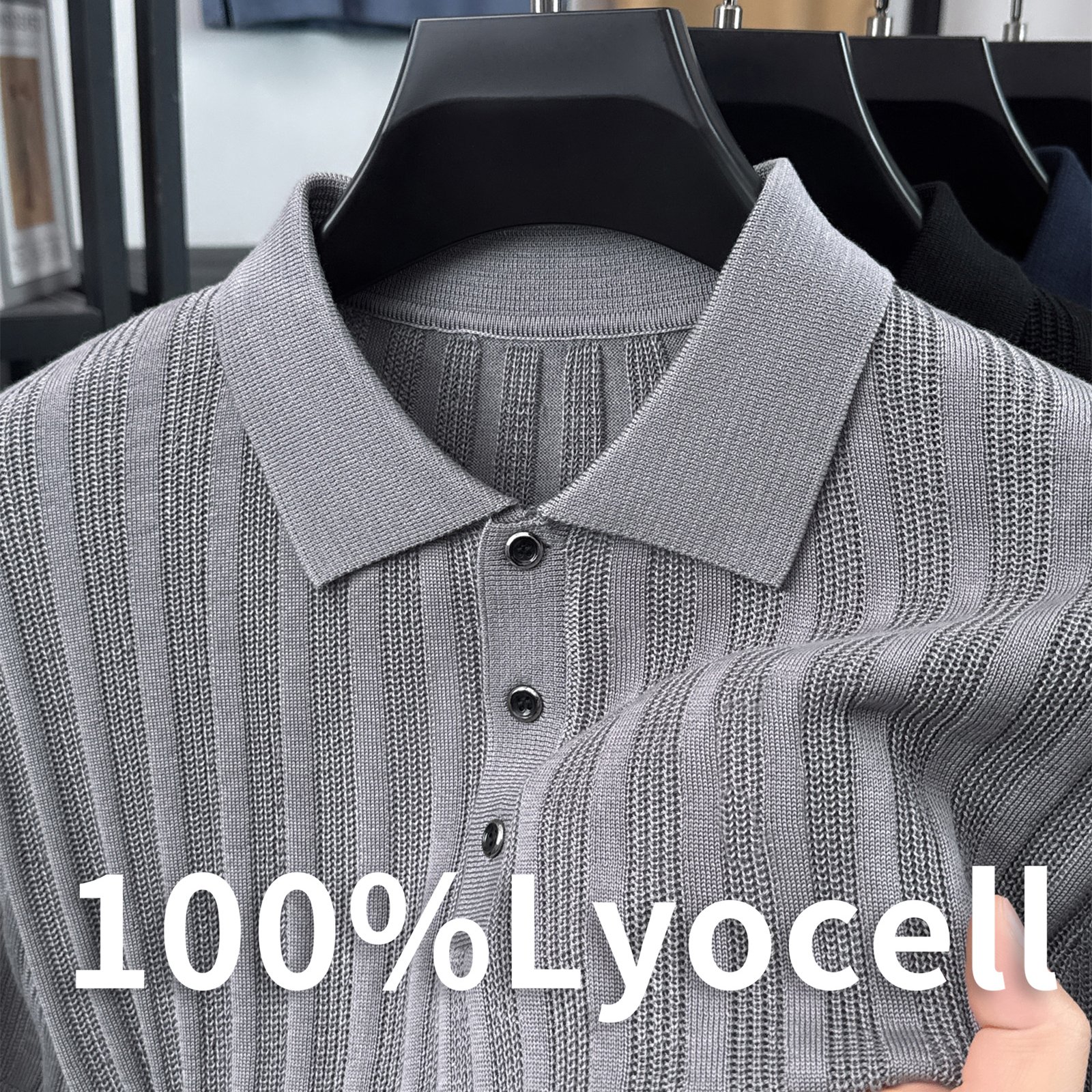 TEMU Tswx Knit 3d Solid Color Lapel Sweater, Basic Knit Shirt For Men, Men's Fashion Short Sleeve Sweater, , Ideal