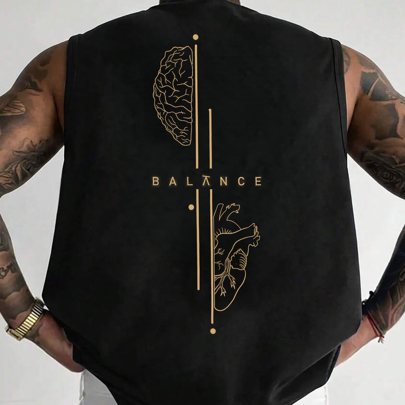 E-shop Lässiges Herren Sport Tank Top aus leichtem und atmungsaktivem Strickstoff, mit einem Design von Gehirn und Herz, Rundhalsausschnitt und