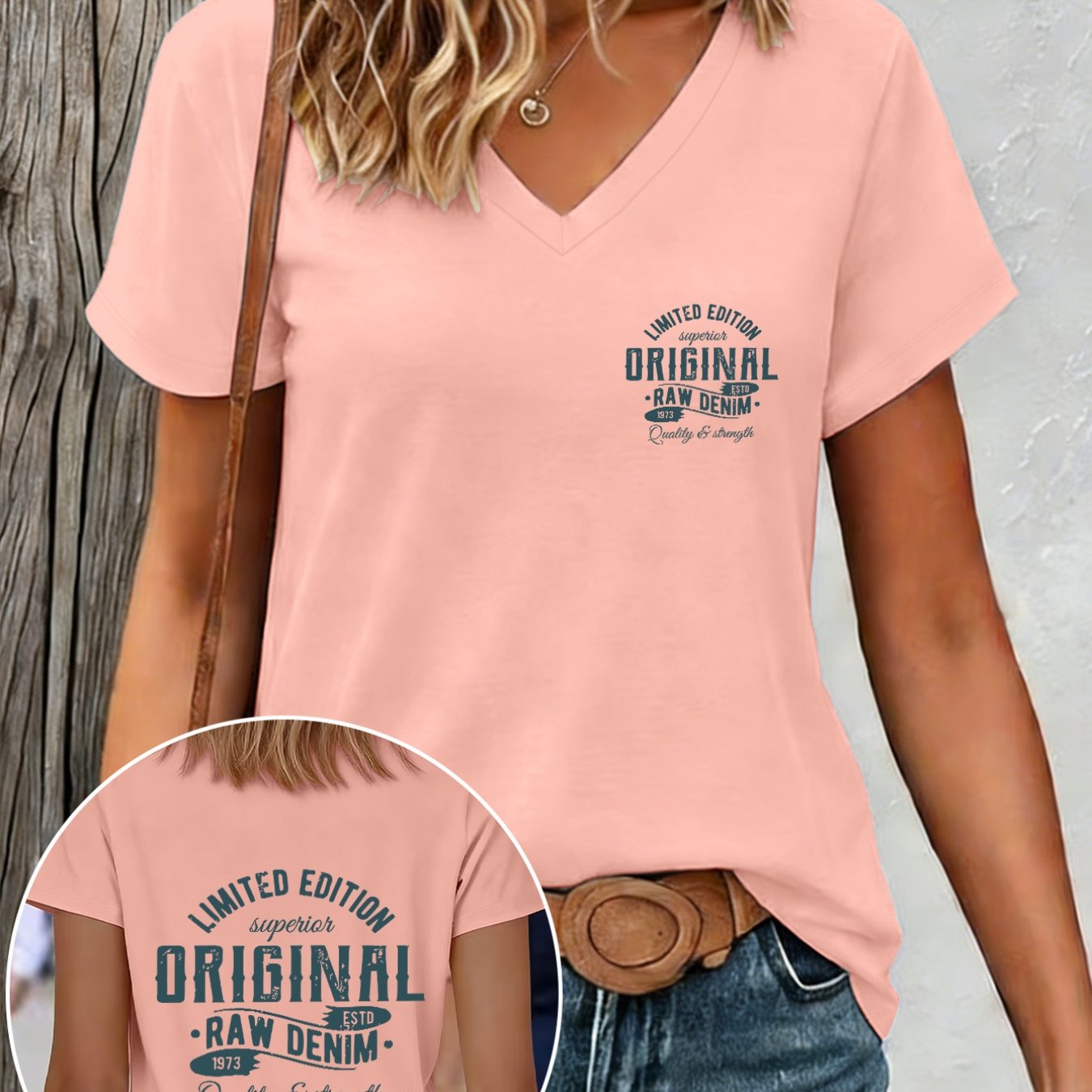 TEMU 1pc Women's Vintage V-neck T-shirt - Y2k Style Suitable For, Classic V-neck Blouse Top, Machine Washable Elegant Casual Shirt For Casual Attire,