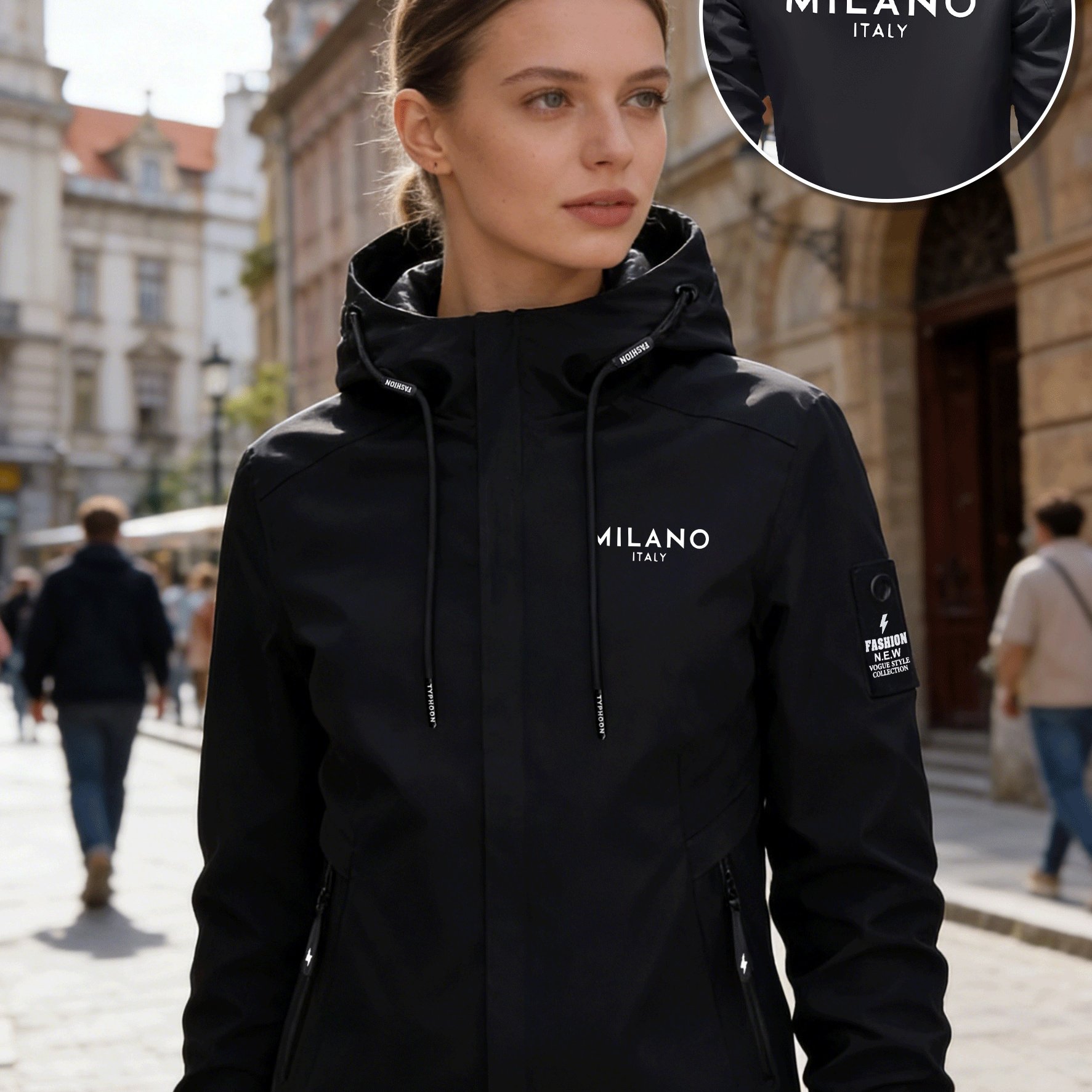 TEMU Minimalist Mil Ano Printed Lightweight Windbreaker For Women, Featuring An Artistic Style And Windproof Design