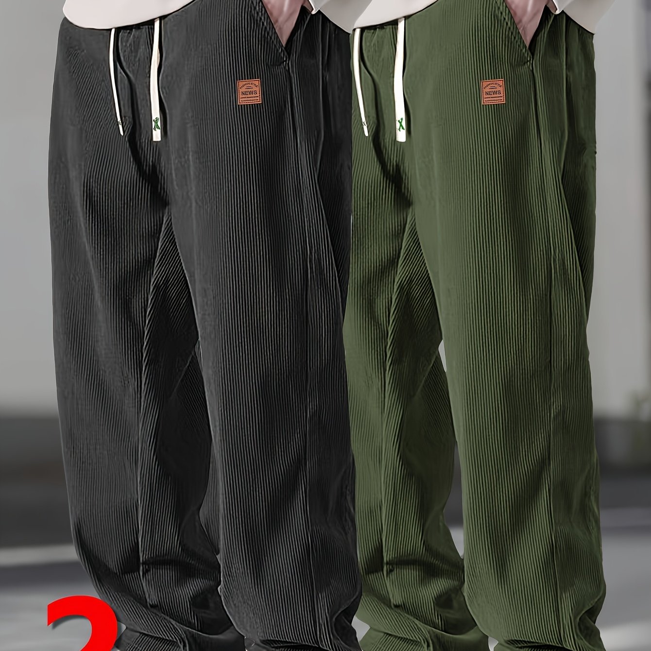 [geng Yuan Shi ] 2-pack Corduroy Casual Pants, Loose Straight-, Side Pockets, , Vintage Texture, Daily Wear Set