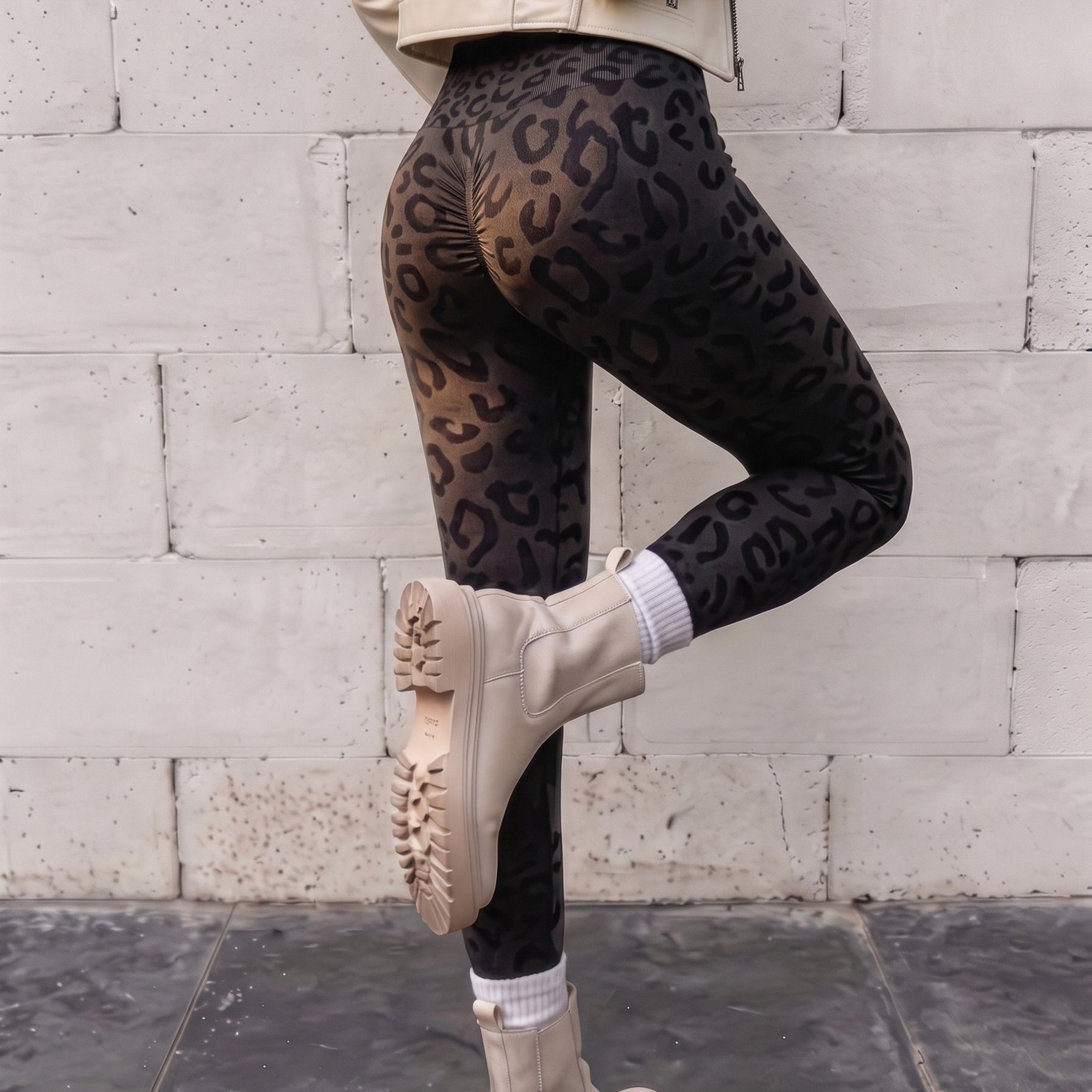 TEMU [ffdx] Autumn Winter Leopard Print Sexy Peach Tights Leg-lengthening Women's Skinny Pants Casual Trousers Black Leggings