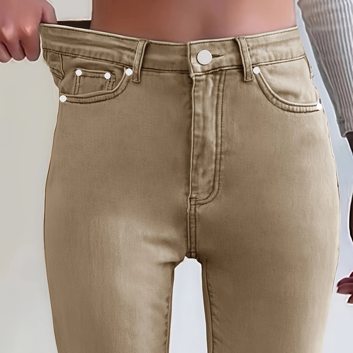 Image of Women's Fashion Denim Jeans, Flat Rivet Pocket Surface, Skinny Ankle Jeans, Women's Casual Outing Versatile Denim Trousers
