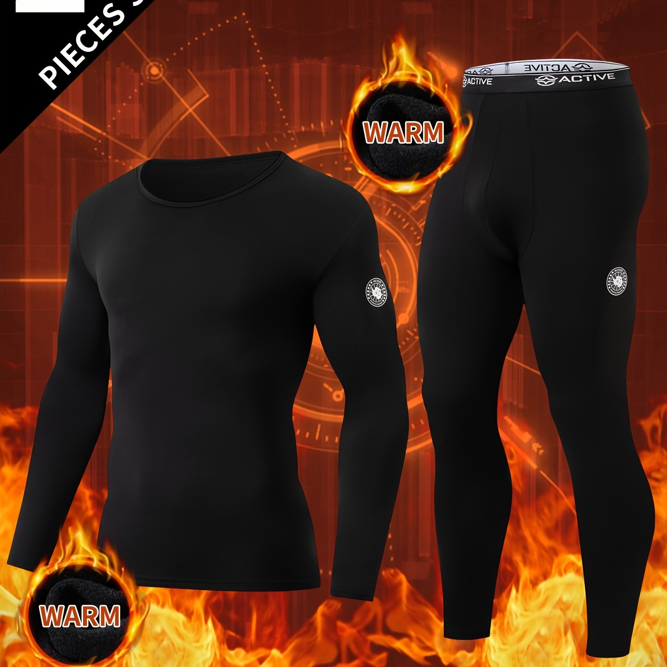 TEMU 2pcs Men's Warm Print Underwear Set Autumn Winter And Pants Adult Round Neck Underwear Set