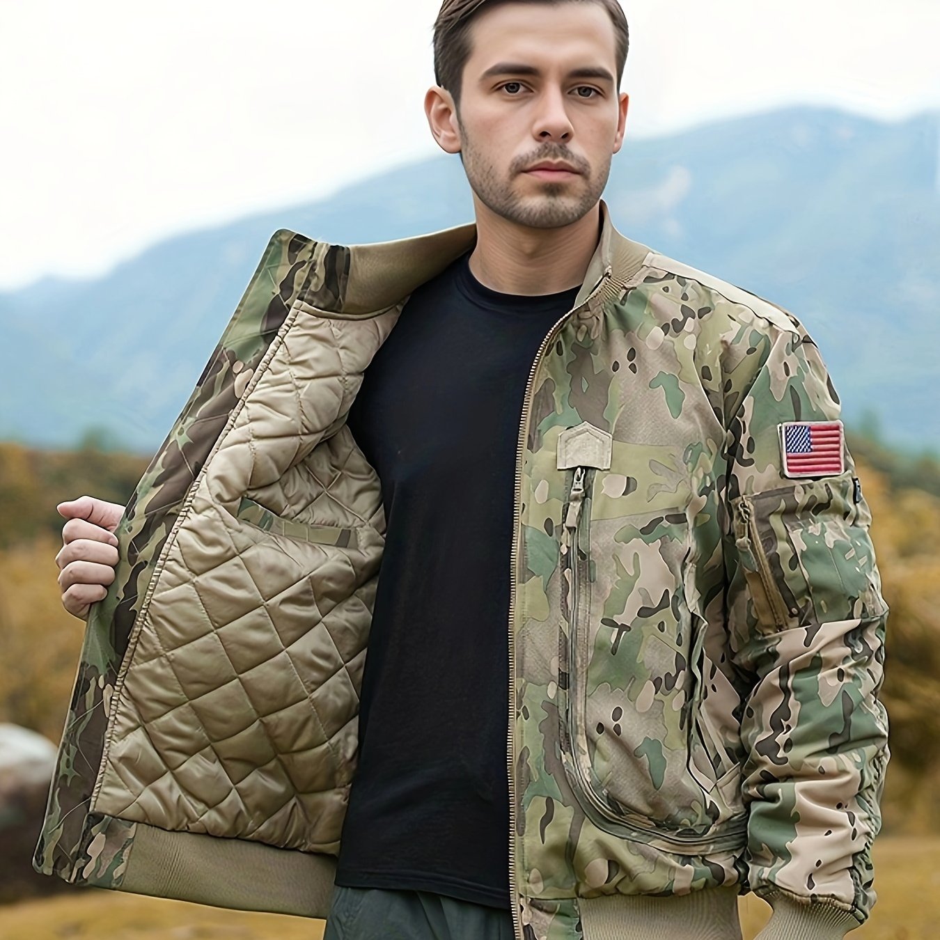 Black Jeans Camo Bomber Jacket Outfit Men Military Style Camo