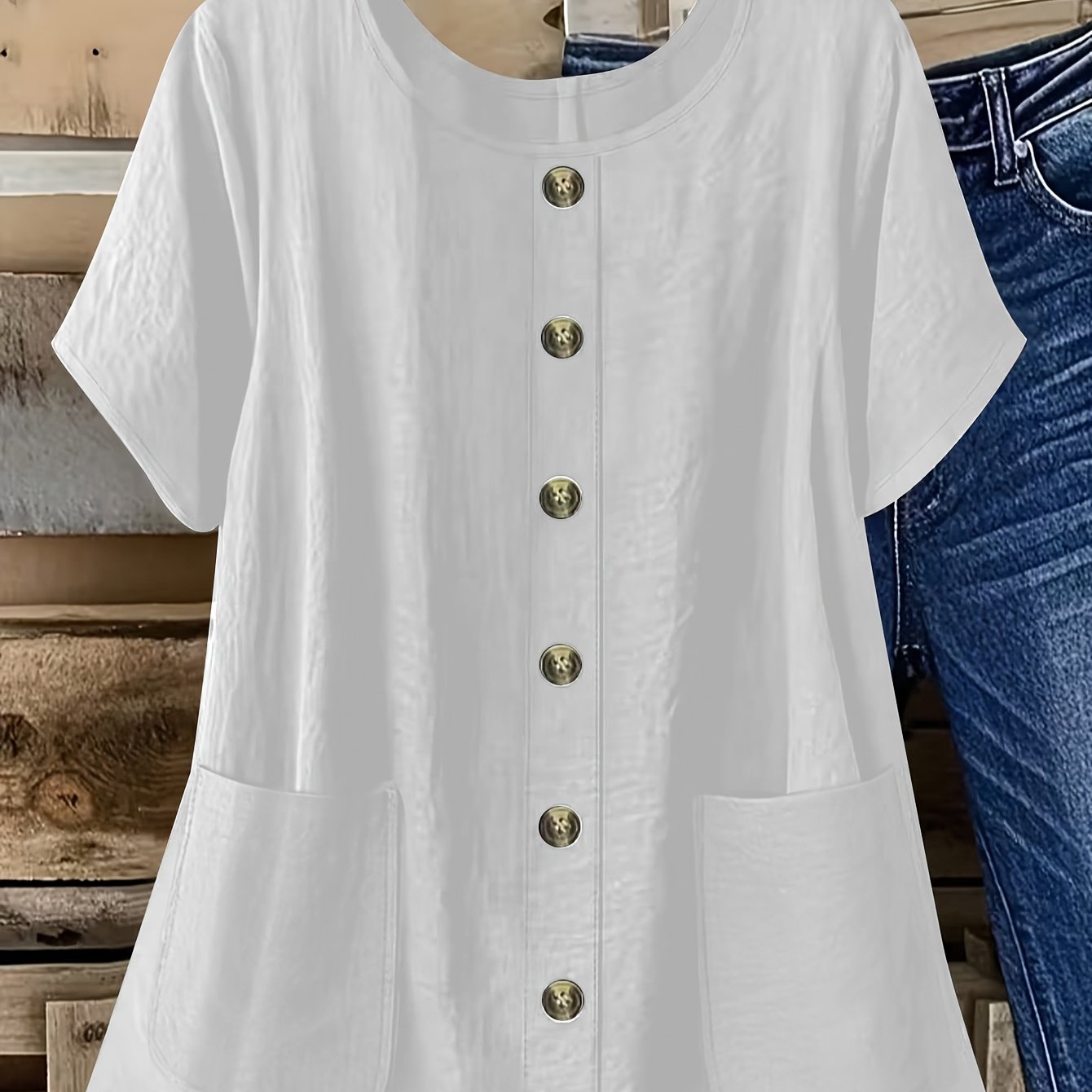 TEMU Plus Size Women's Elegant Series Special Edition Button-up, Solid Color Top Suitable For Casual And Formal Wear