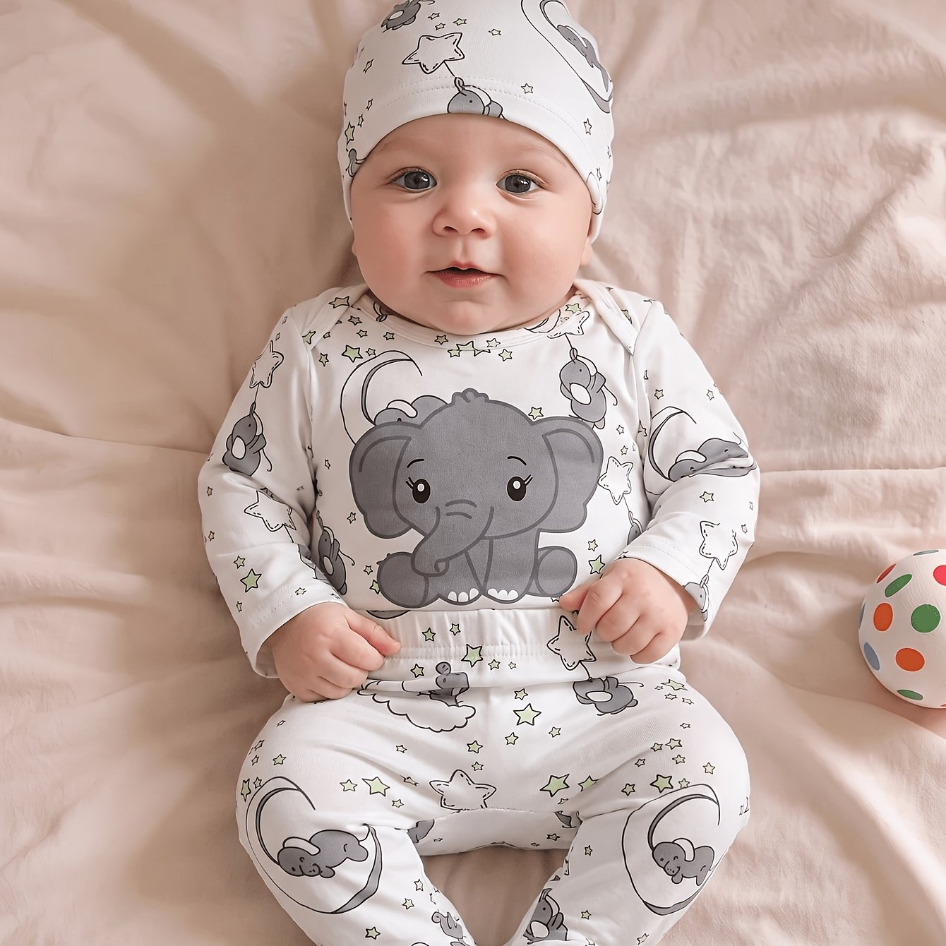 Image of Boys And Girls Baby Cute Star Cartoon Pattern Baby Bodysuit And Pants Set And Baby Hat Infant Spring Autumn Boys Crawling Suit Outdoor Clothes Cute Crawling Outfit, For Outdoor