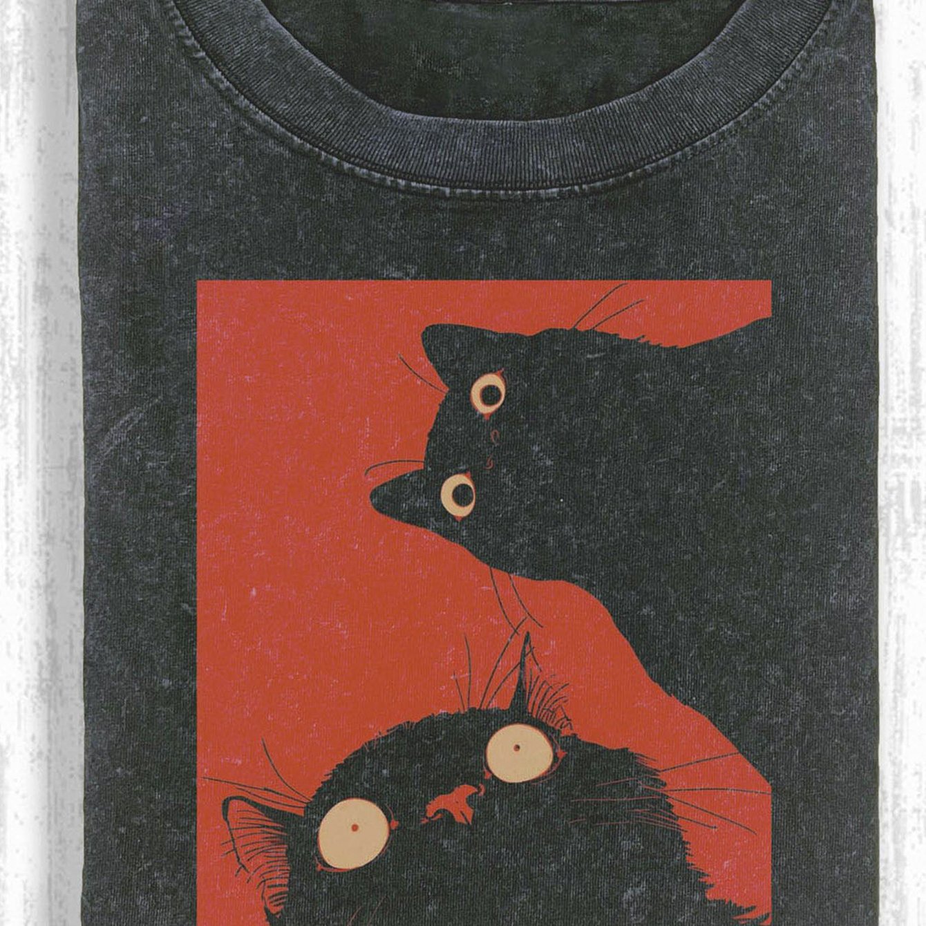 TEMU Men's 100% Cotton 180g Black Printed T-shirt - Short Sleeve Black Cats Red Background Soft & Skin-friendly, Machine Washable, Basic & Versatile
