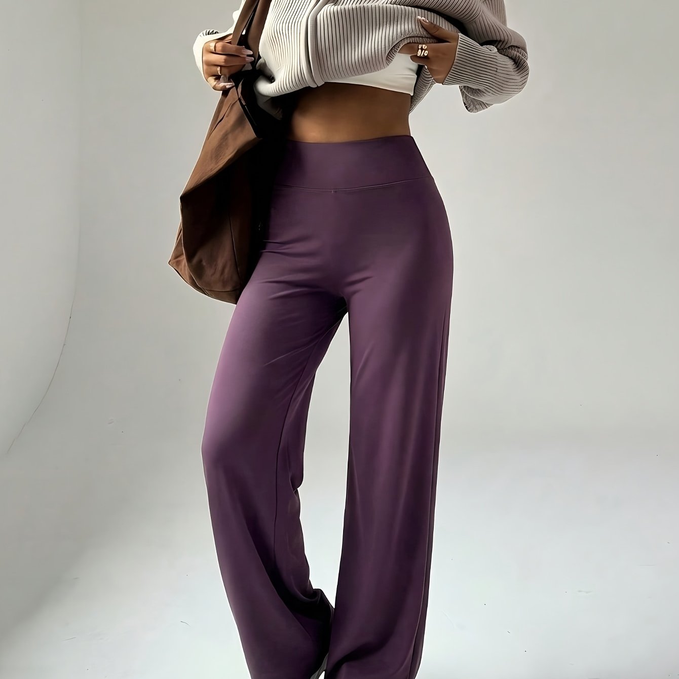 TEMU Elegant Wide-leg Pants, High-waist Cut, Slim Fit, Comfortable Wide Leg Design, High Waist, Back V-shaped Cut, Loose And Fitted, , Tummy Control