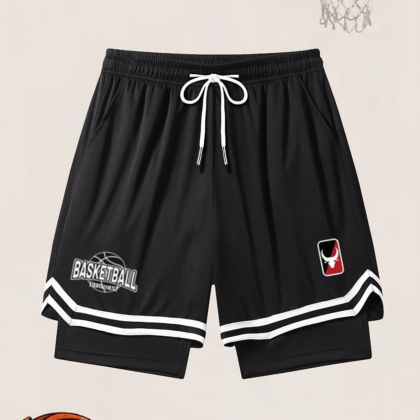 TEMU Men's Summer New Outdoor Sports Casual 2-in-1 Look Knee-length Pants - Running Training Fitness Basketball Double-layer Anti-see-through Shorts,