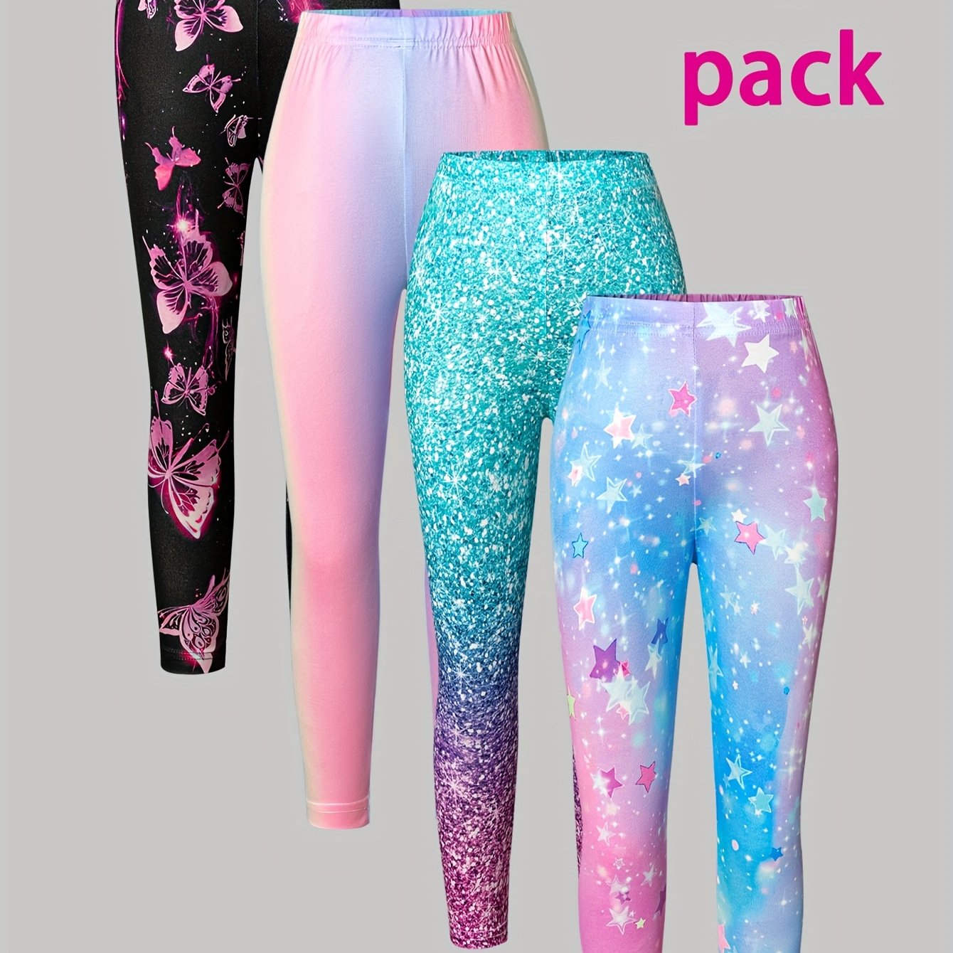 Image of 4pcs/pc Youth Trendy Tie-dye Leggings, Full Print Longgings, Mid-elastic Soft Fabric, Regular Fit, For Spring/summer/fall, Casual Wear, Festival, Carnival, Party Gift