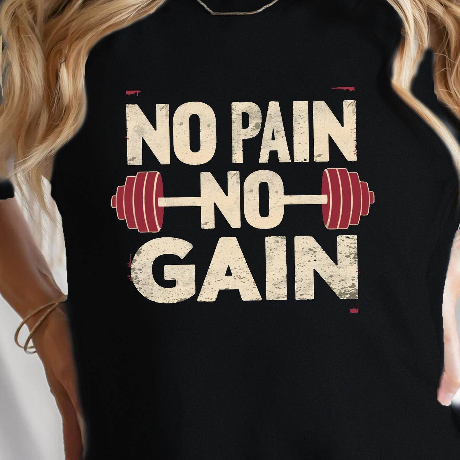 TEMU Women's '' Graphic Tee - Motivational Fitness Crew Neck Short Sleeve T-shirt, Black With White & Red Print, Casual Workout Or Gym Wear