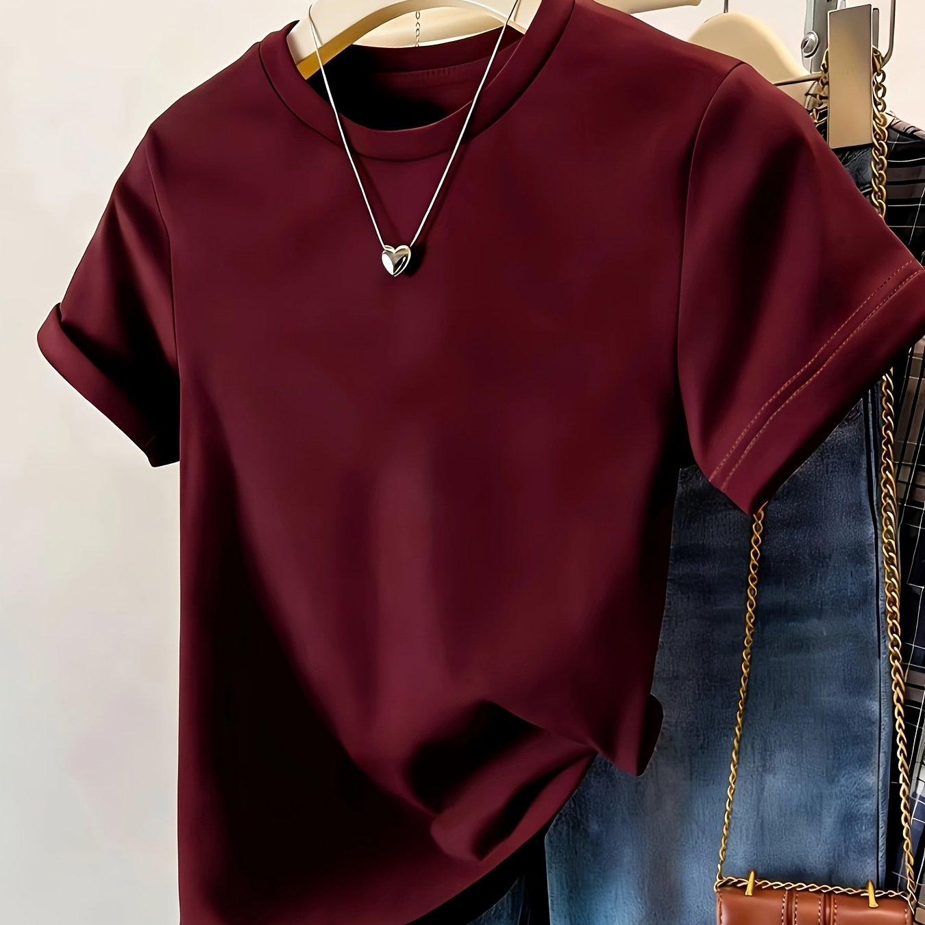 E-shop Damen-T-Shirt 2026, neu, schlicht, schmal geschnitten, mit Rundhalsausschnitt kurzen Ärmeln für den Sommer