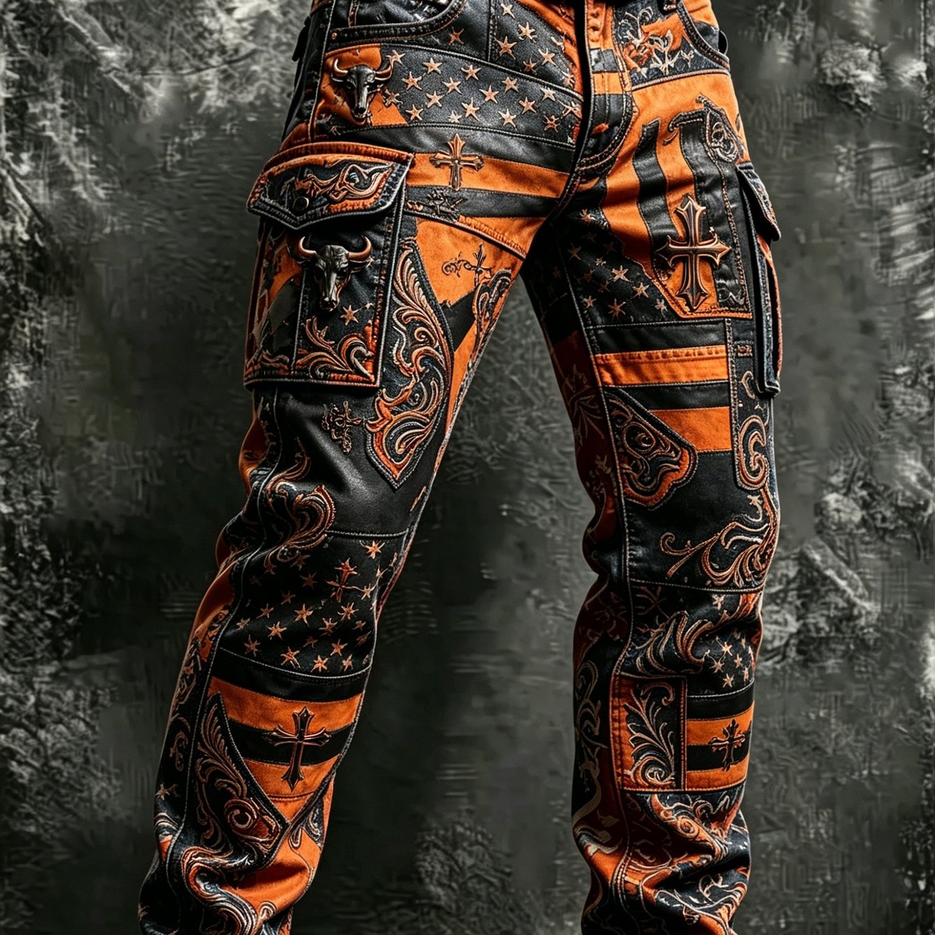 Image of Plus Size Men's Western Style Full Body Tooling Trousers, Street Trend Multi-pocket Casual Pants, Suitable For Daily Street Parties And Riding