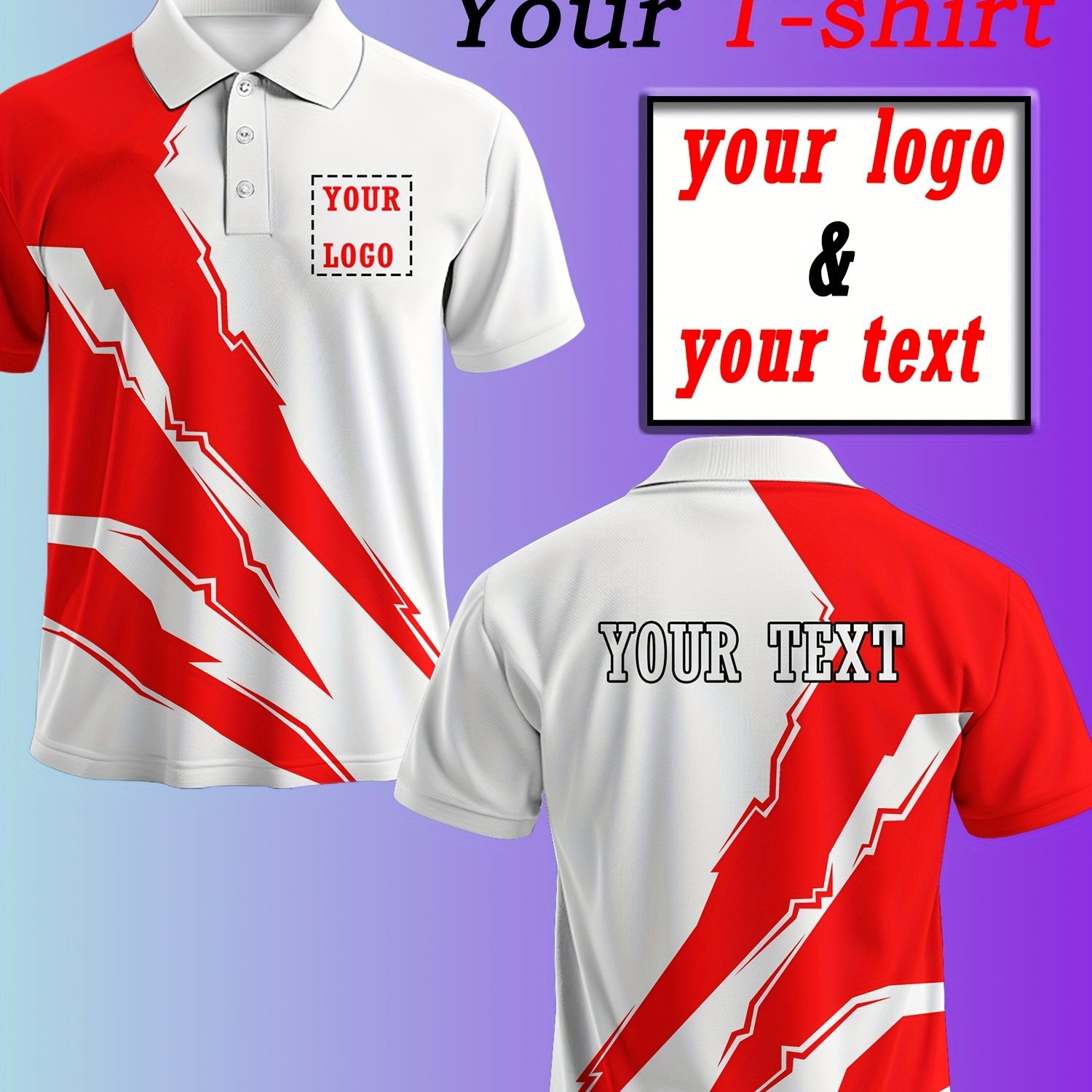 TEMU Customizable Personalized Men's Shirts - Featuring A Red And White Combination With A Easy And Innovative Design. Supports Custom Logos And Text