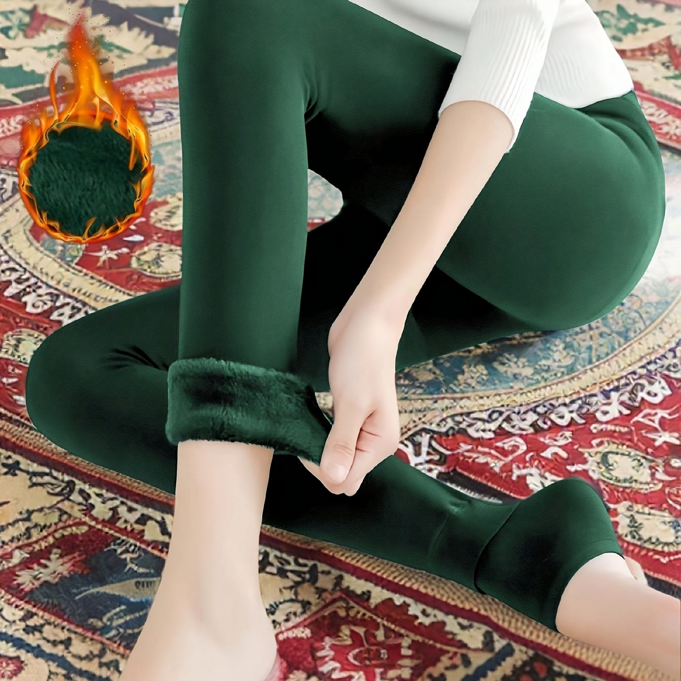 Image of Women's Plush Fleece-lined Thermal Leggings - High Waisted Winter Pants, Classic Thick Warm Tights For And Outdoor